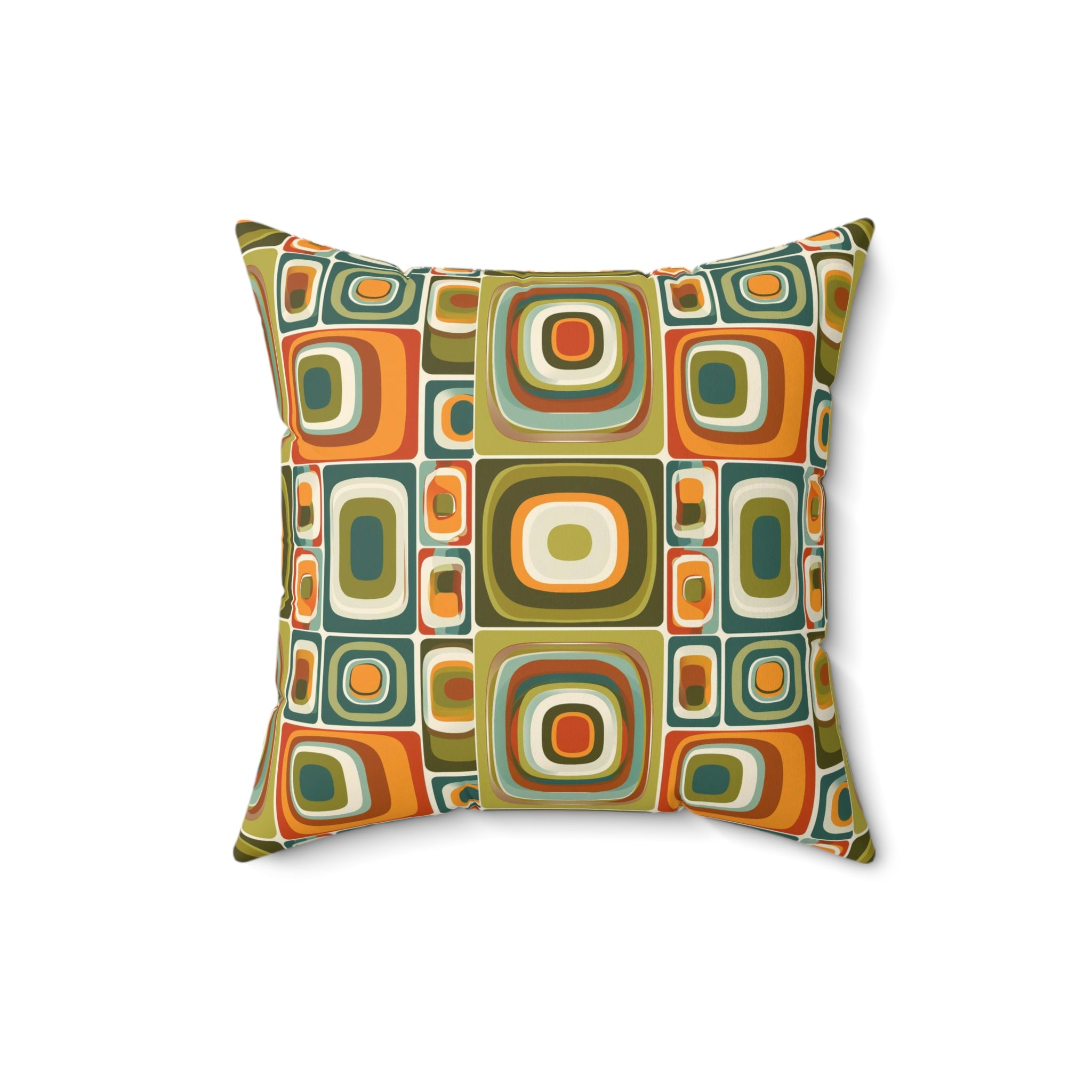 Retro Green orange geometric shapes Square Pillow, Mid Century Modern, MCM home decor, Retro living, scatter cushion