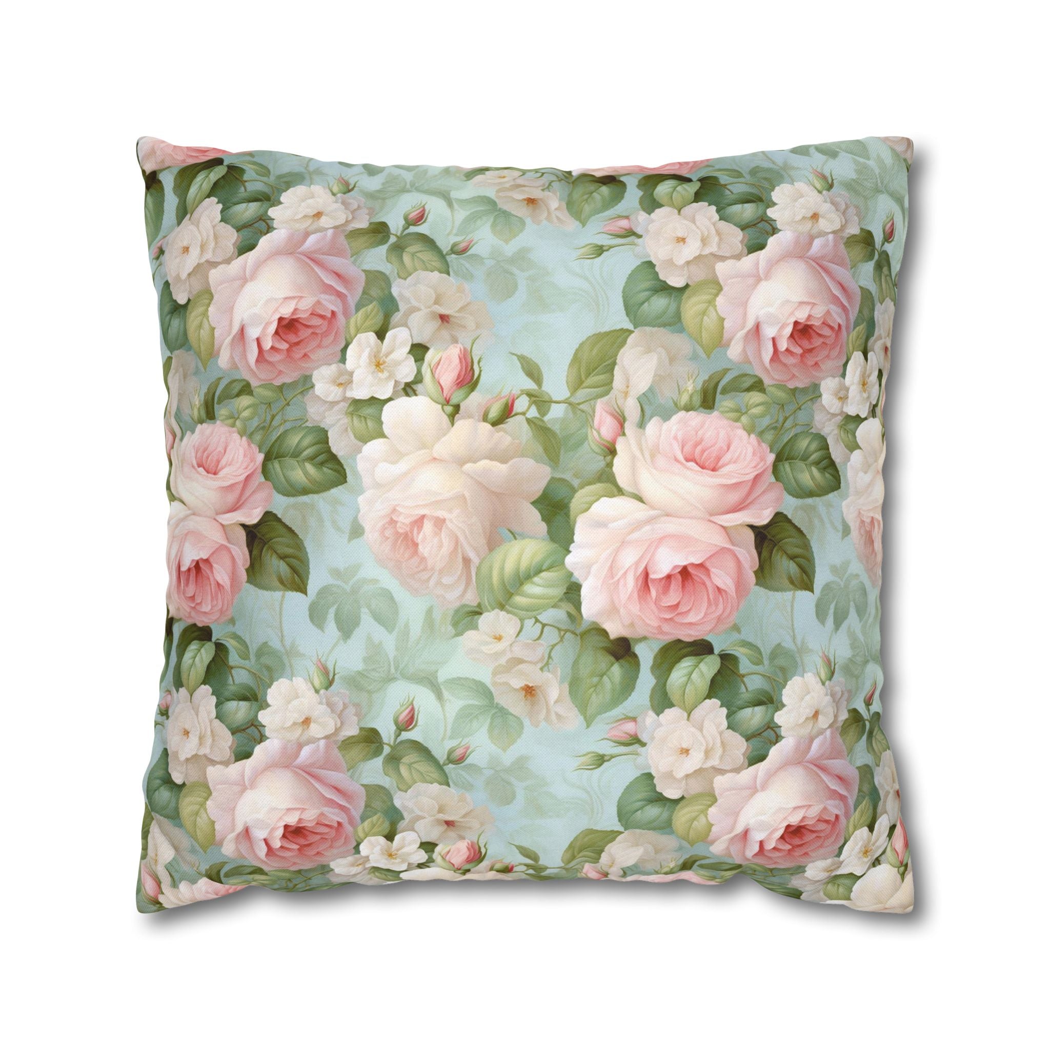 Pink Vintage rose Floral Pillowcase, Decorative Cushion Cover, Farmhouse Home Decor Throw Pillow, Shabby Chic, Boho Style, cottage decor