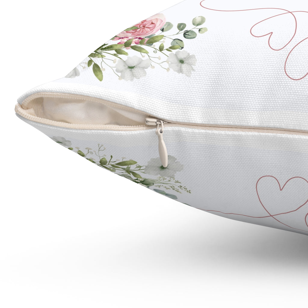 Pink Peony rose love heart Spun Polyester Square Pillow, Shabby chic style, Farmhouse decor, floral scatter cushion
