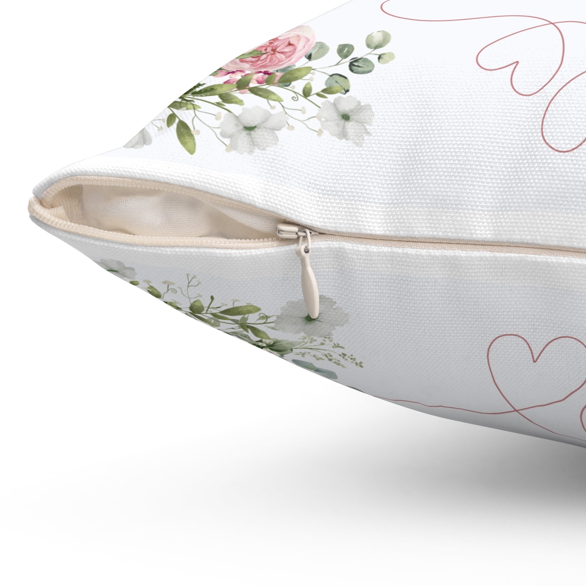 Pink Peony rose love heart Spun Polyester Square Pillow, Shabby chic style, Farmhouse decor, floral scatter cushion