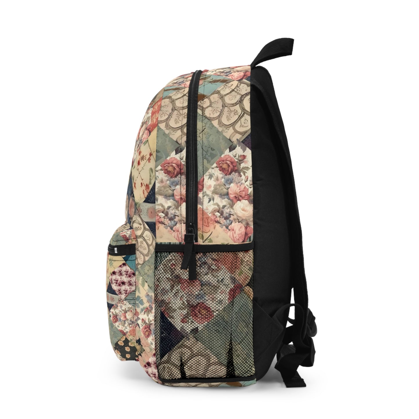 Patchwork floral FAUX (LOOK ONLY)Backpack, college backpack,, boho, bohemian, retro, vintage inspired travel, hiking, carry on backpack