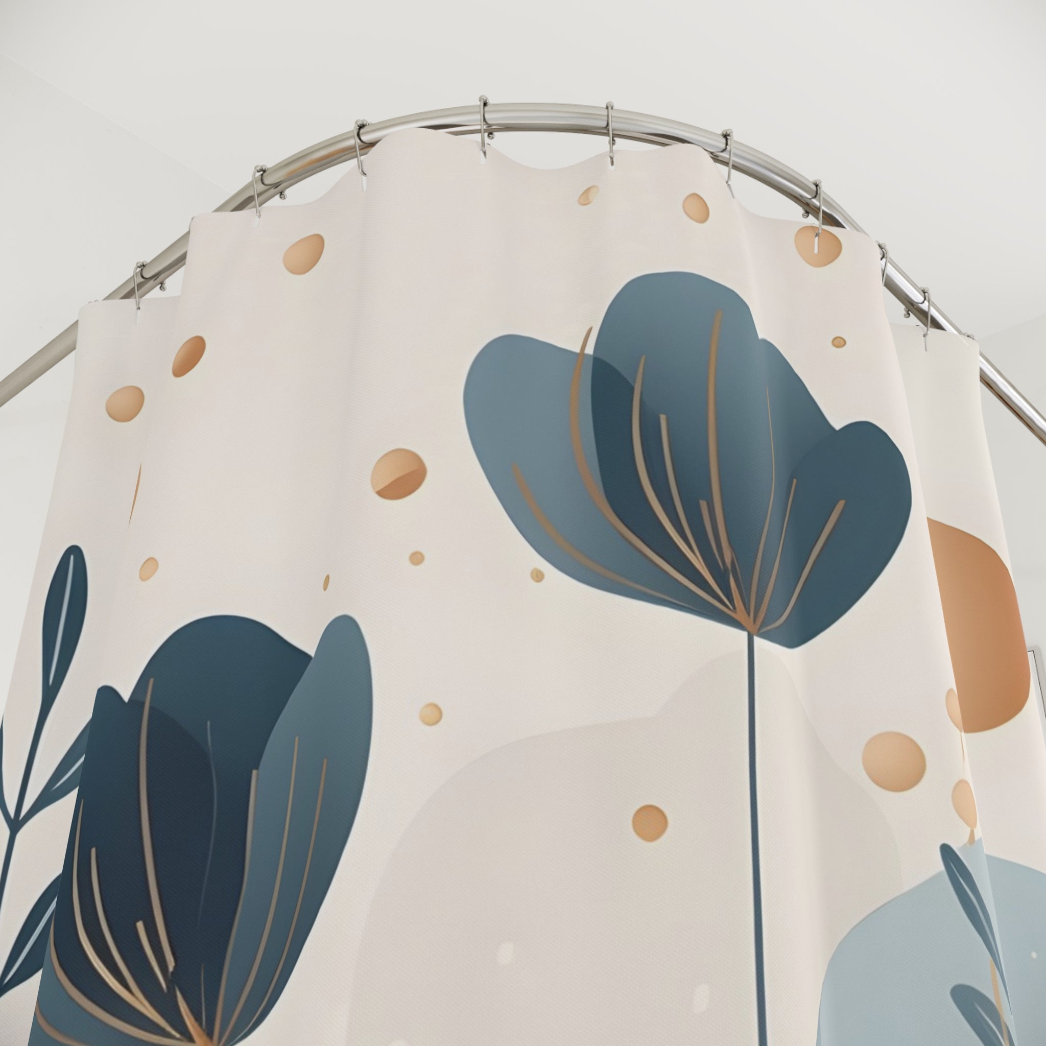 Floral Serenity Shower Curtain — Abstract Blue & Beige Botanical Bathroom Décor