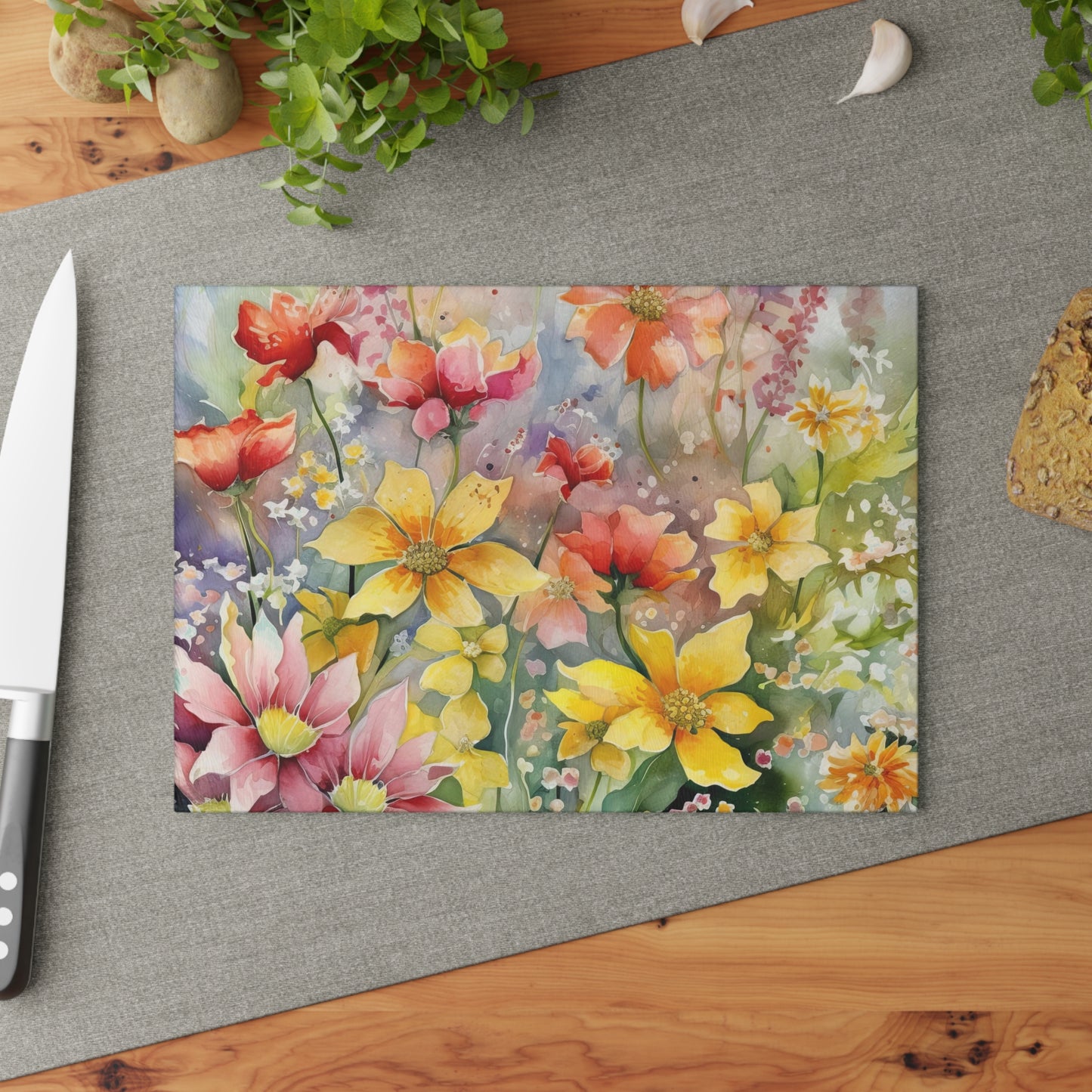 Watercolor Blooms: Wildflowers Glass Cutting Board"