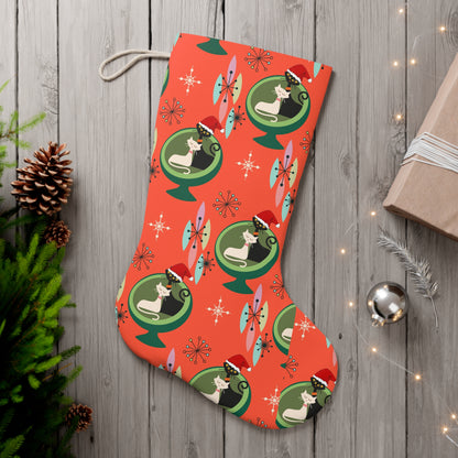 Atomic cat retro Santa Stocking, Mid Century Modern, Xmas decor, holiday stocking, Christmas gifts, 50s 60s MCM Christmas