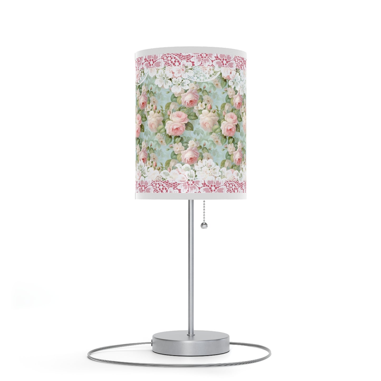 Pink rose shabby chic style Lamp on a Stand, US|CA plug