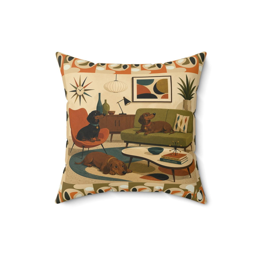 Mid-Century Dachshund Living Room Dogs - Pillow