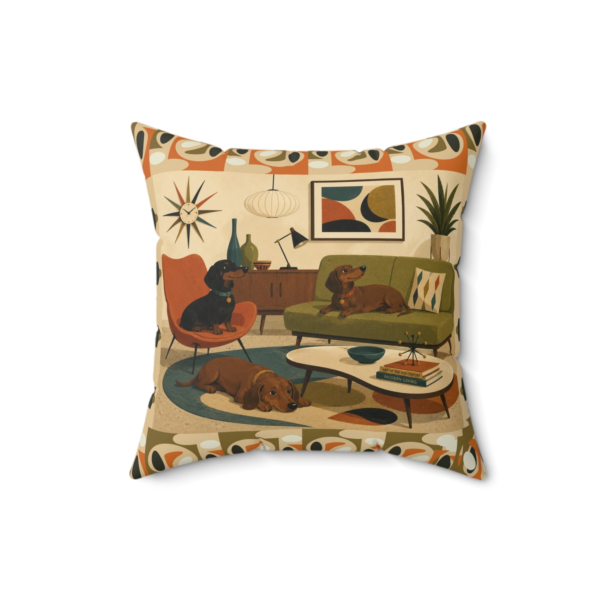 Mid-Century Dachshund Living Room Dogs - Pillow