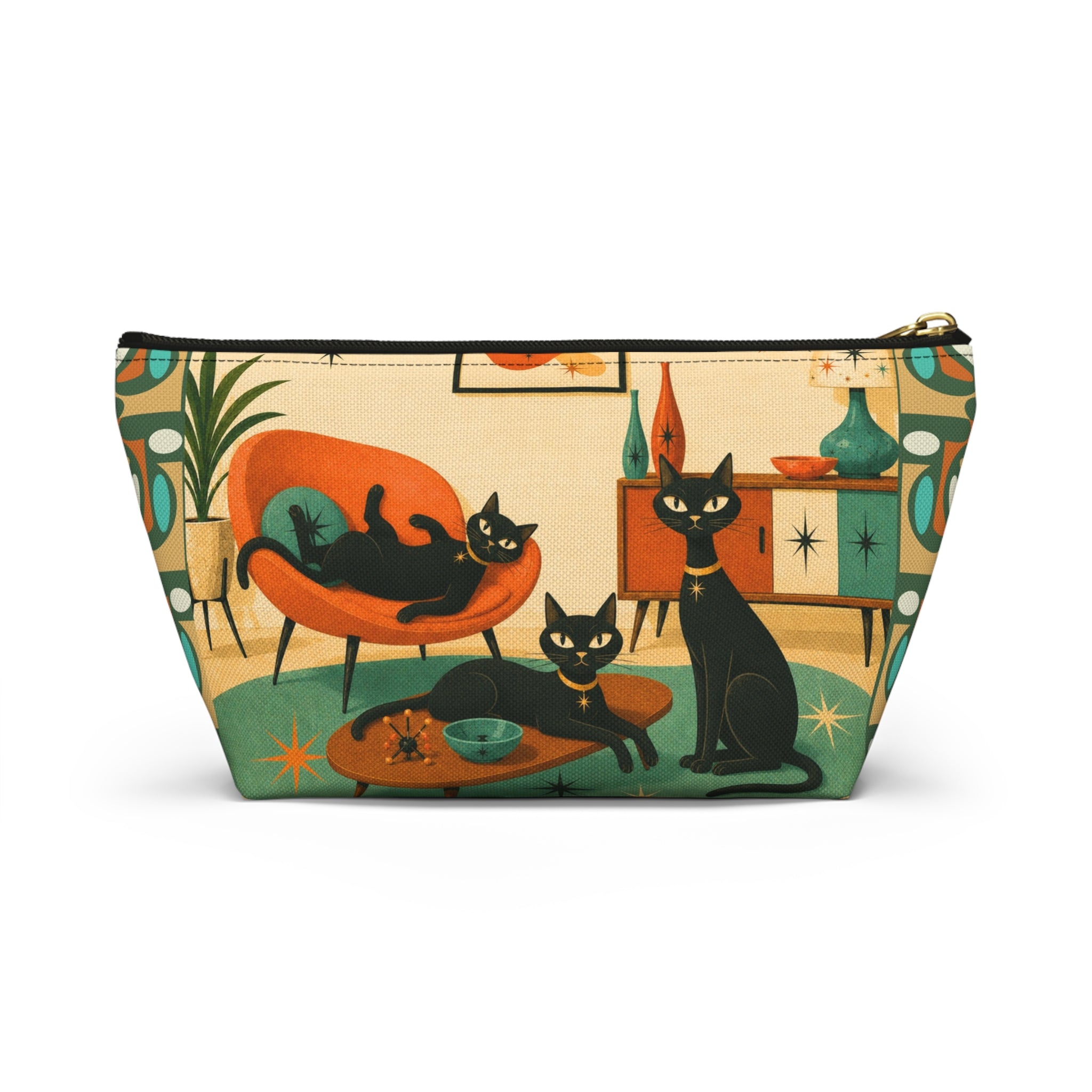 Mid-Century Atomic Black Cats Accessory Pouch