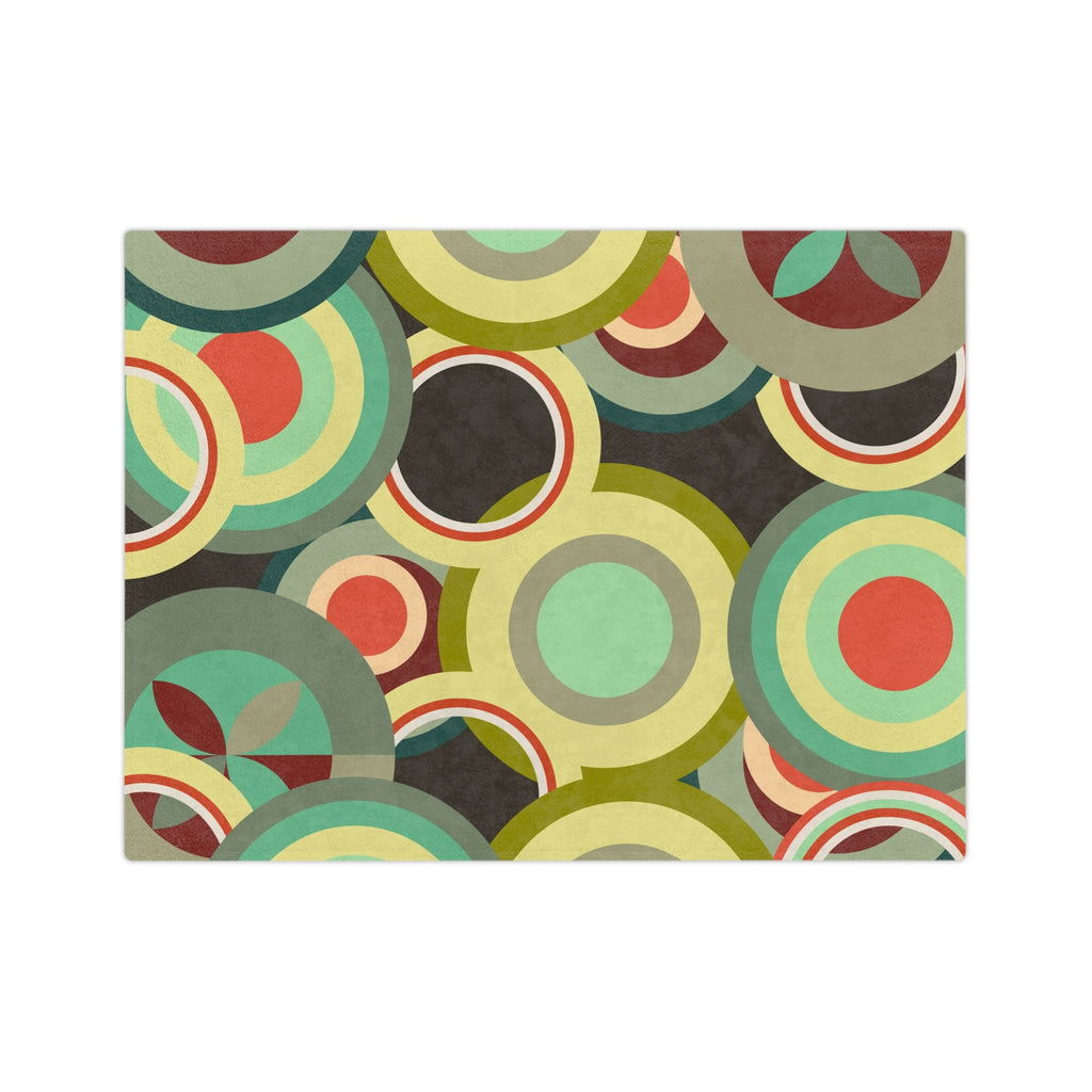 Retro colorful circles Velveteen Microfiber Blanket, Mid Century Modern, MCM throw, bedroom living room decor, geometric shapes bedding