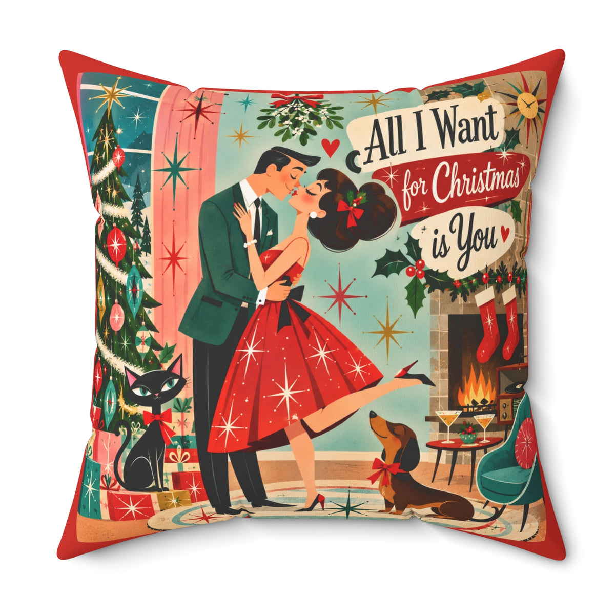 All I Want for Christmas Is You Pillow | Retro Holiday Couple, Vintage Christmas Decor