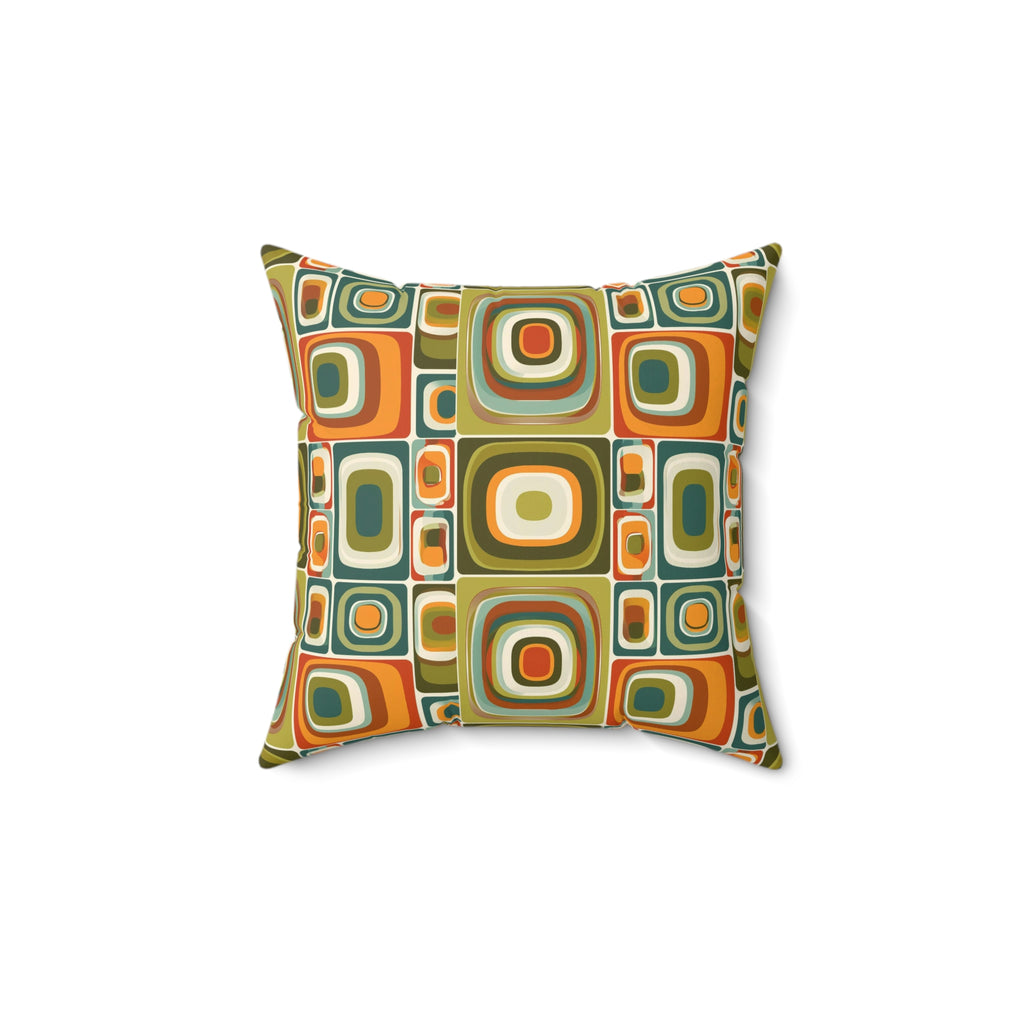 Retro Green orange geometric shapes Square Pillow, Mid Century Modern, MCM home decor, Retro living, scatter cushion