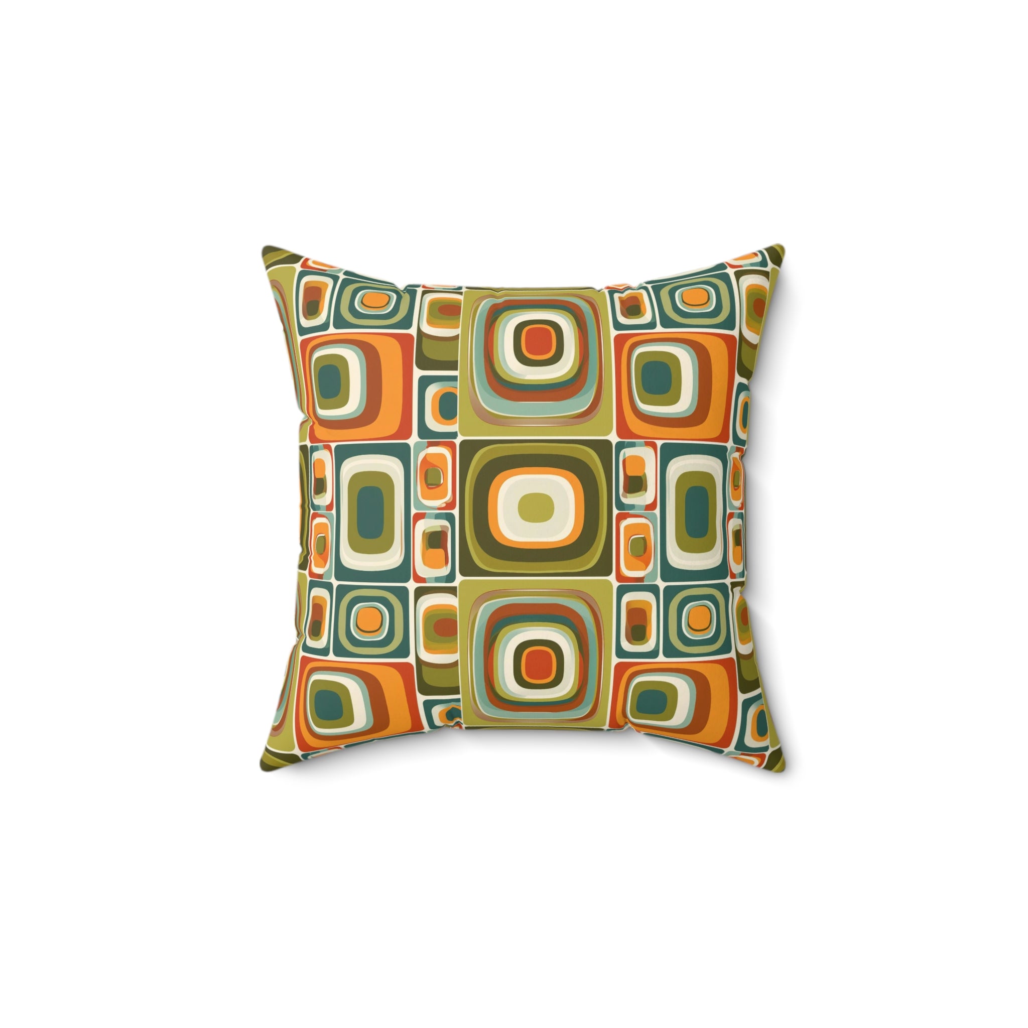 Retro Green orange geometric shapes Square Pillow, Mid Century Modern, MCM home decor, Retro living, scatter cushion
