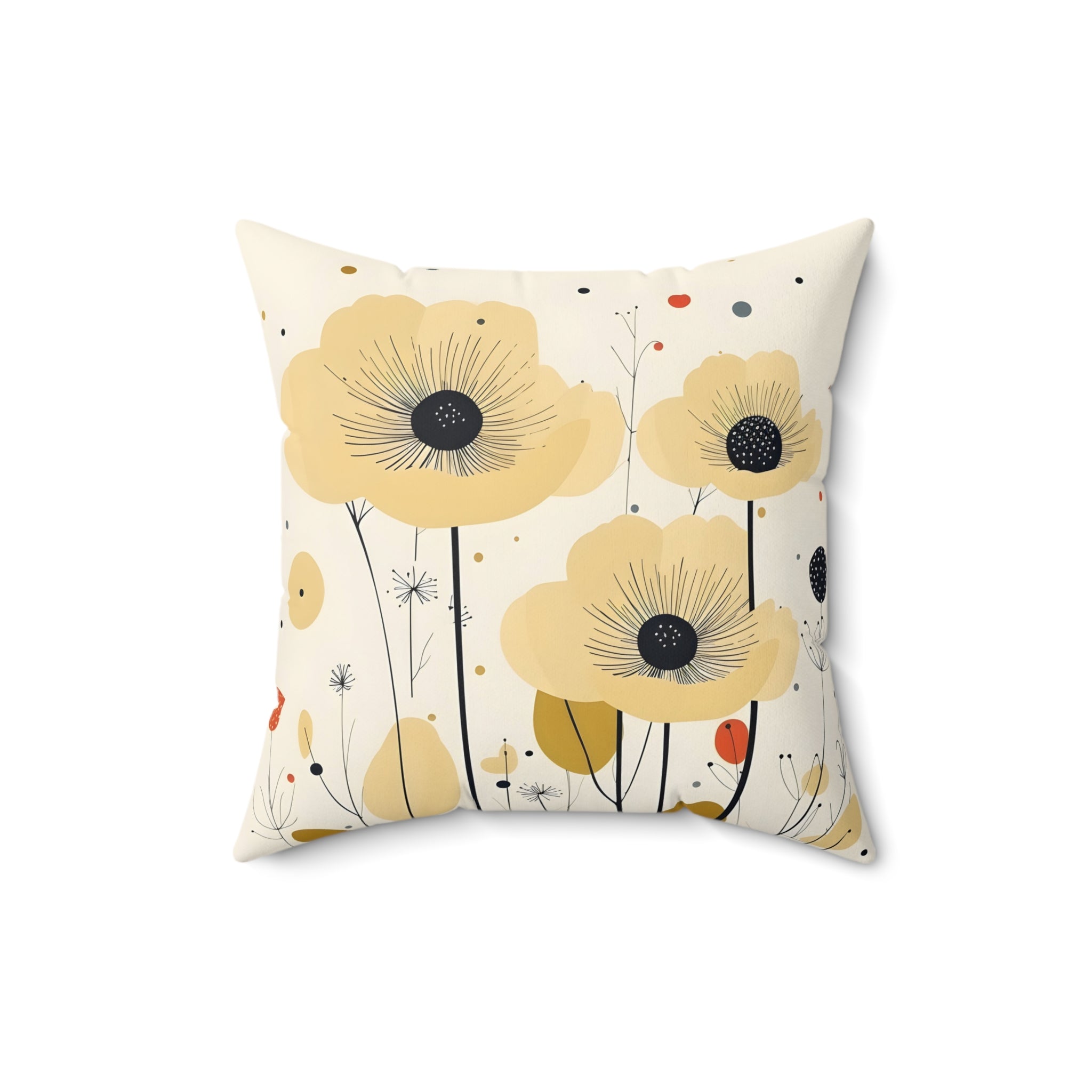 Yellow Poppy Floral Pillow — Decorative Square Throw Pillow