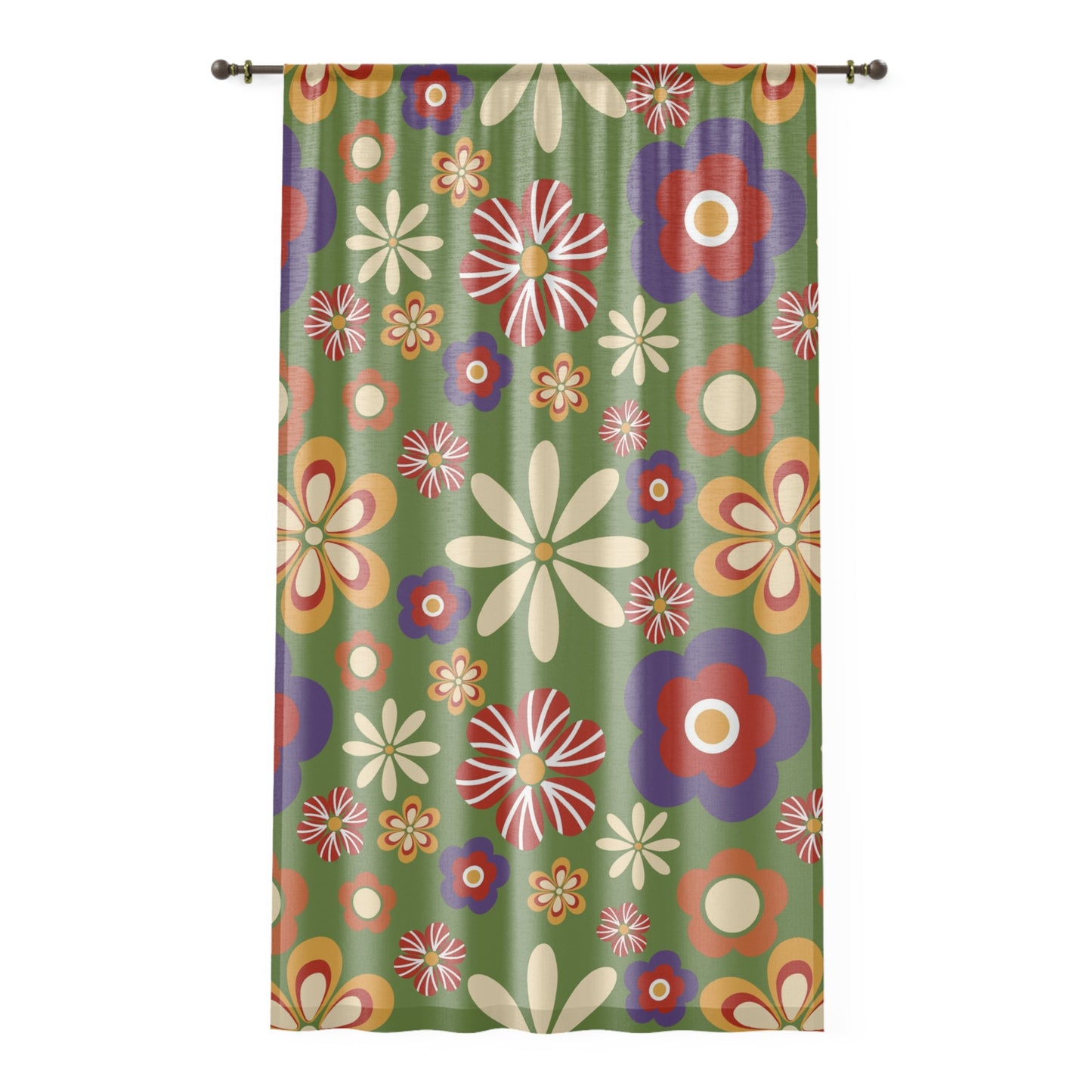 Retro groovy hippie flowers sheer Window Curtain