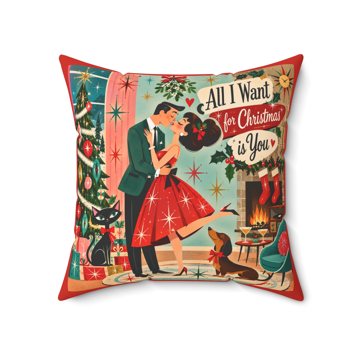 All I Want for Christmas Is You Pillow | Retro Holiday Couple, Vintage Christmas Decor
