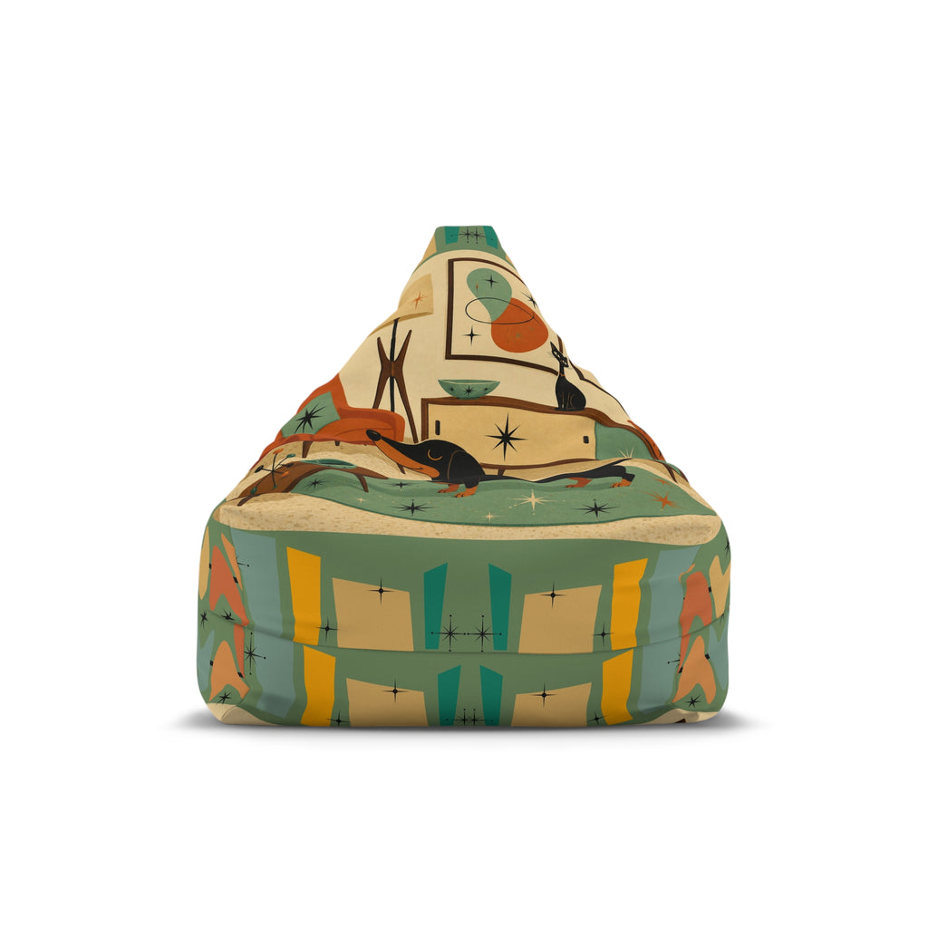Mid Century Retro Atomic Dachshund Pattern Bean Bag Cover | Vintage Space Age Print