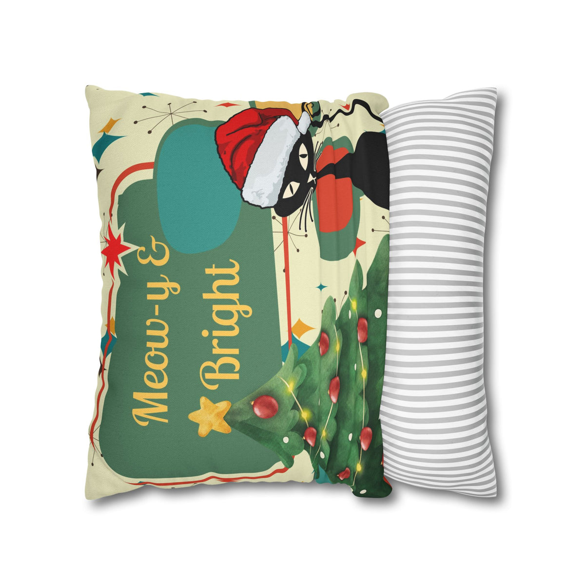 Meow-y & Bright Atomic Cat Christmas Pillowcase