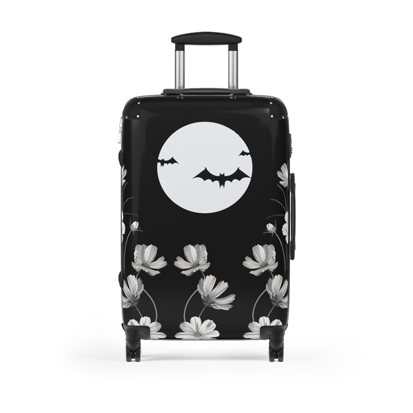 Gothic Suitcase on wheels, halloween theme, travel luggage, bats, floral carry on bag, secure lockable suitcase, holiday case