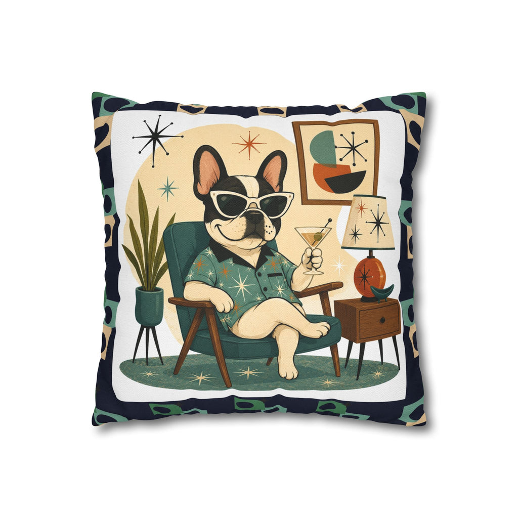 Retro Mid Century French Bulldog Pillowcase | Square Throw Pillowcase - COVER ONLY