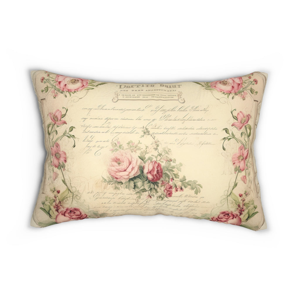 Vintage Floral Script Lumbar Pillow