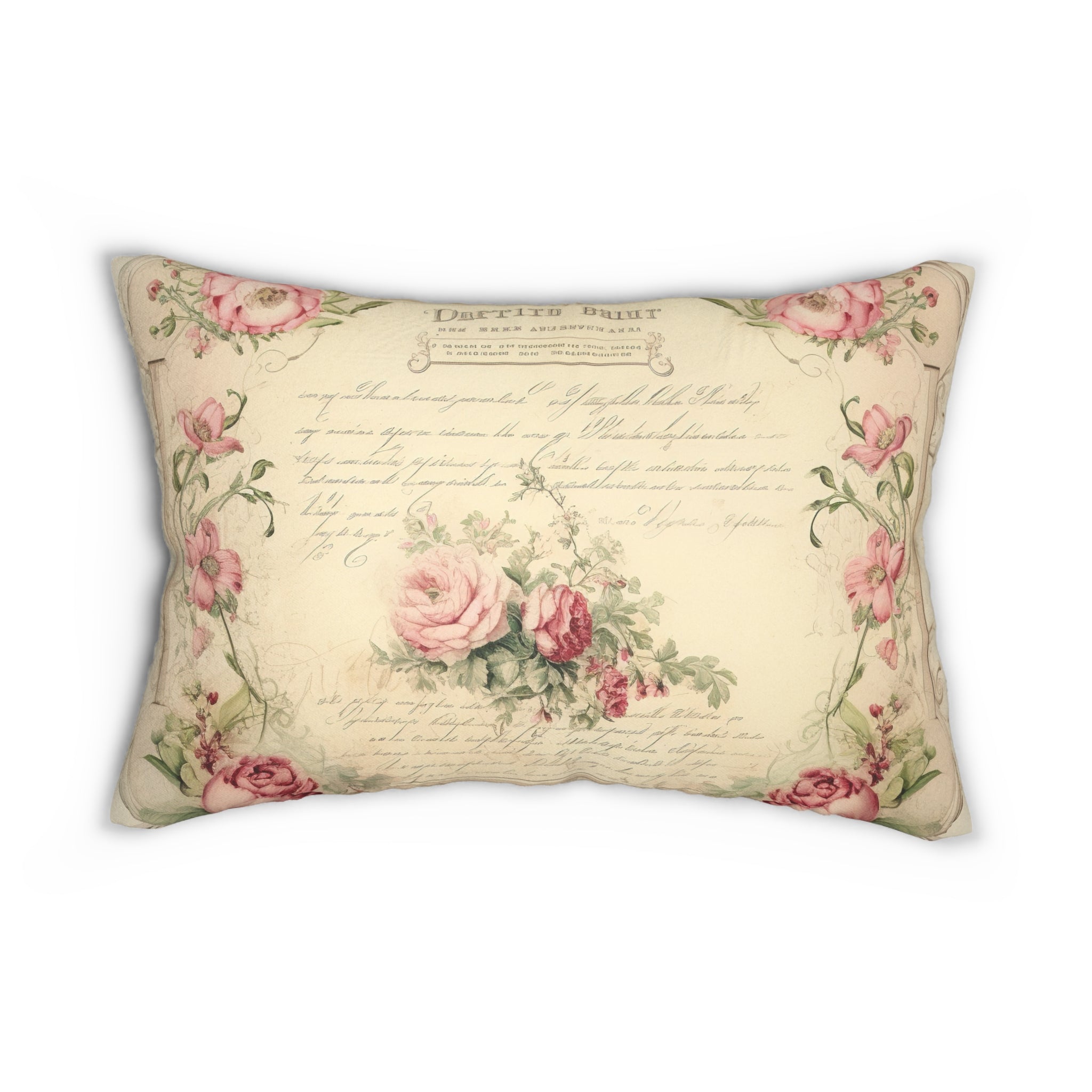 Vintage Floral Script Lumbar Pillow