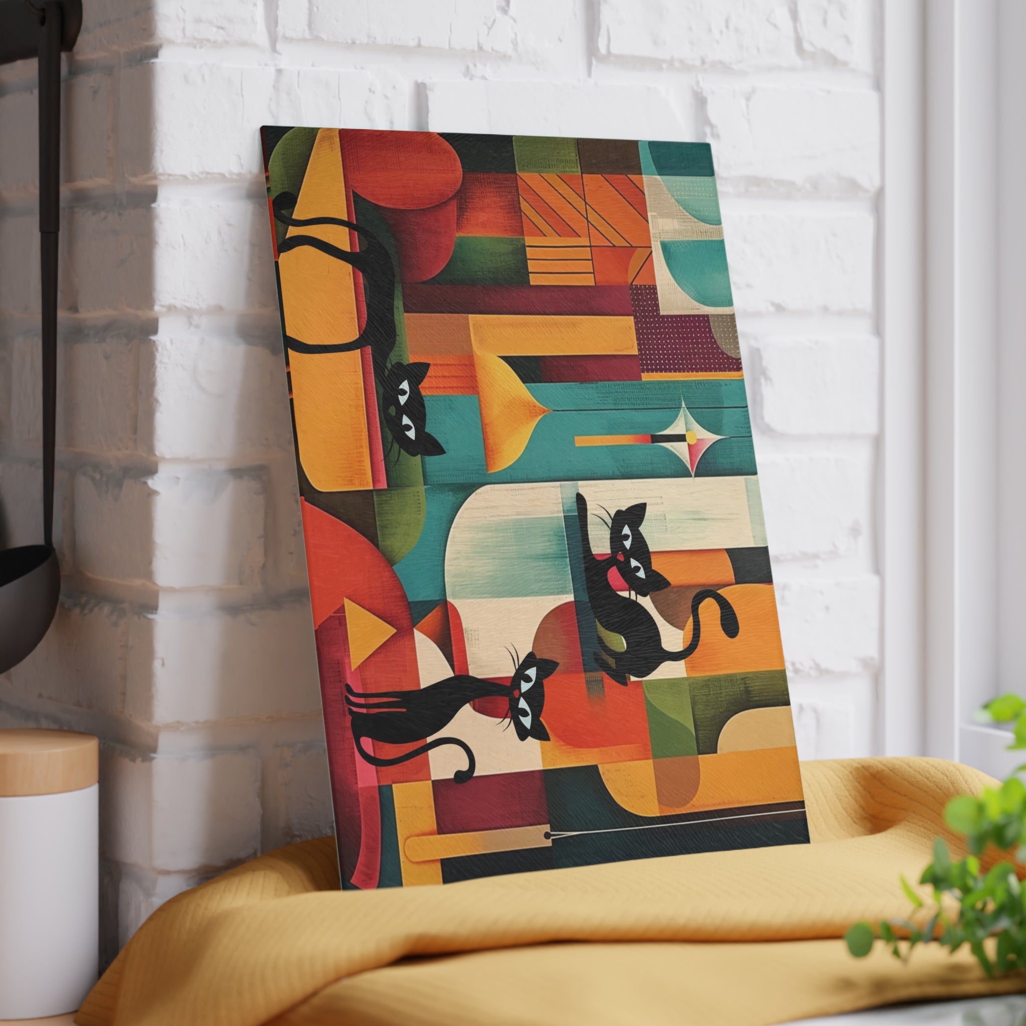 Atomic cat MCM Glass Cutting Board, Mid Century Modern, MCM chopping board, 50s 60s inspired, black cat lover gift