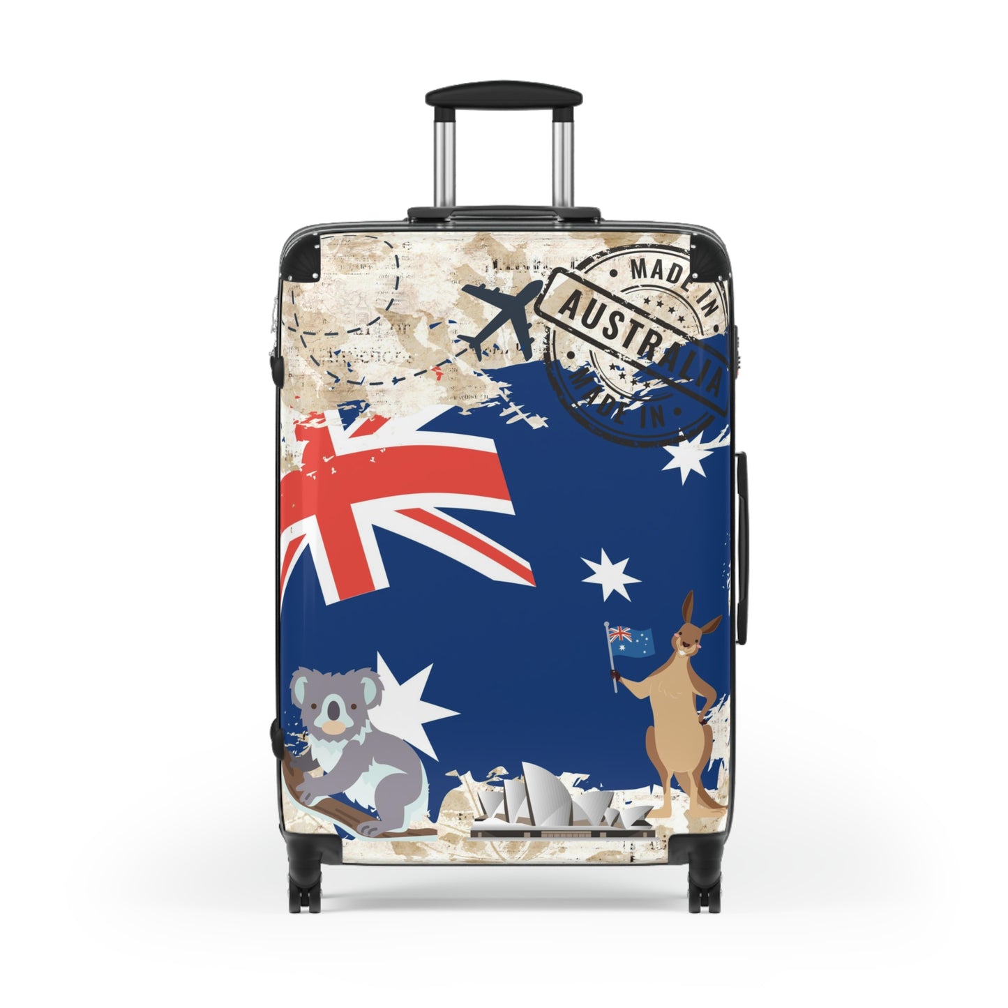 Made in Australia Suitcase with wheels, roller travel luggage, carry on bag, secure lockable holiday case