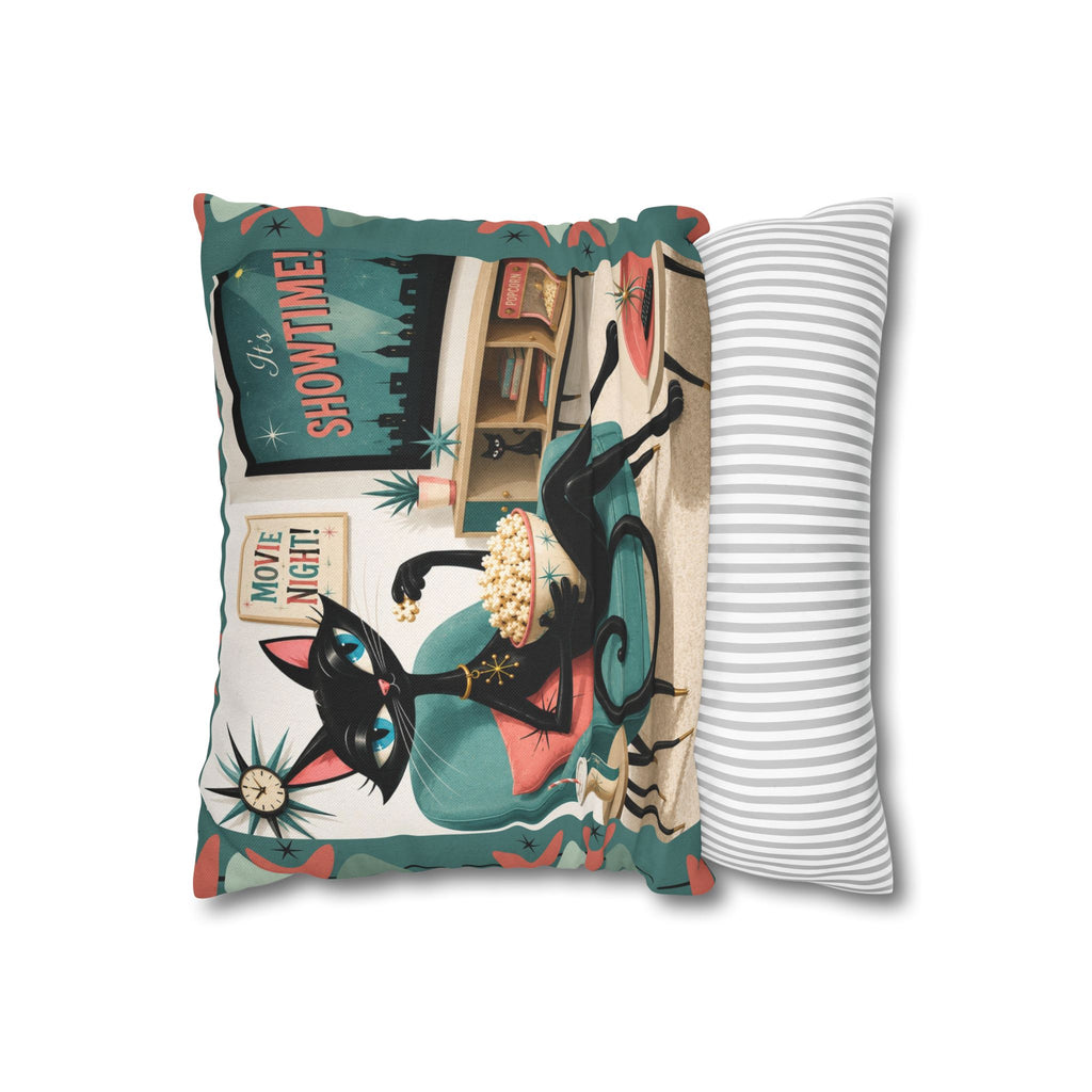 Retro atomic Black Cat Movie Night Pillowcase | MCM Square Pillowcase - Indoor use