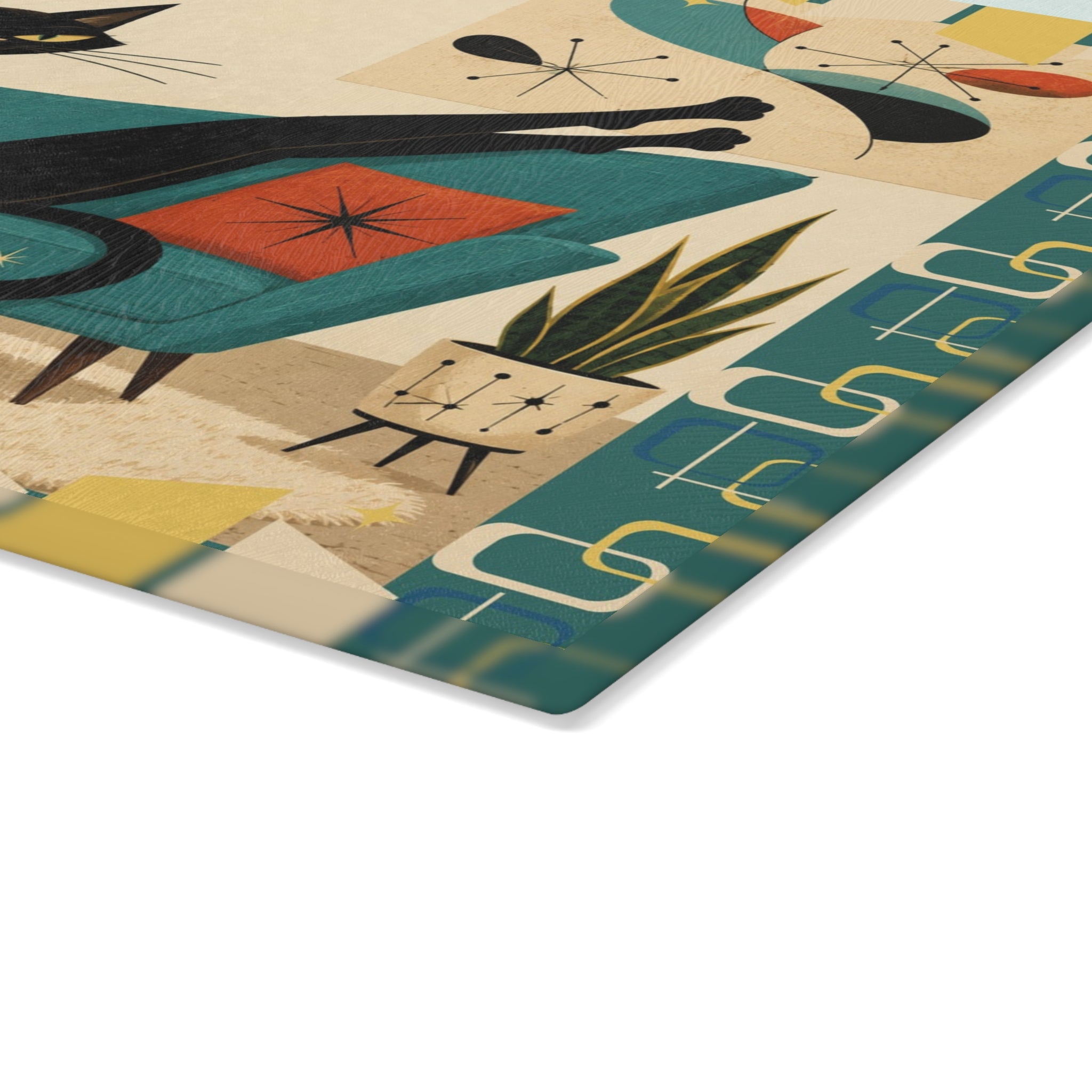 Mid Century Lounge Atomic Cat Glass Cutting Board | Retro Atomic Home Kitchen Decor