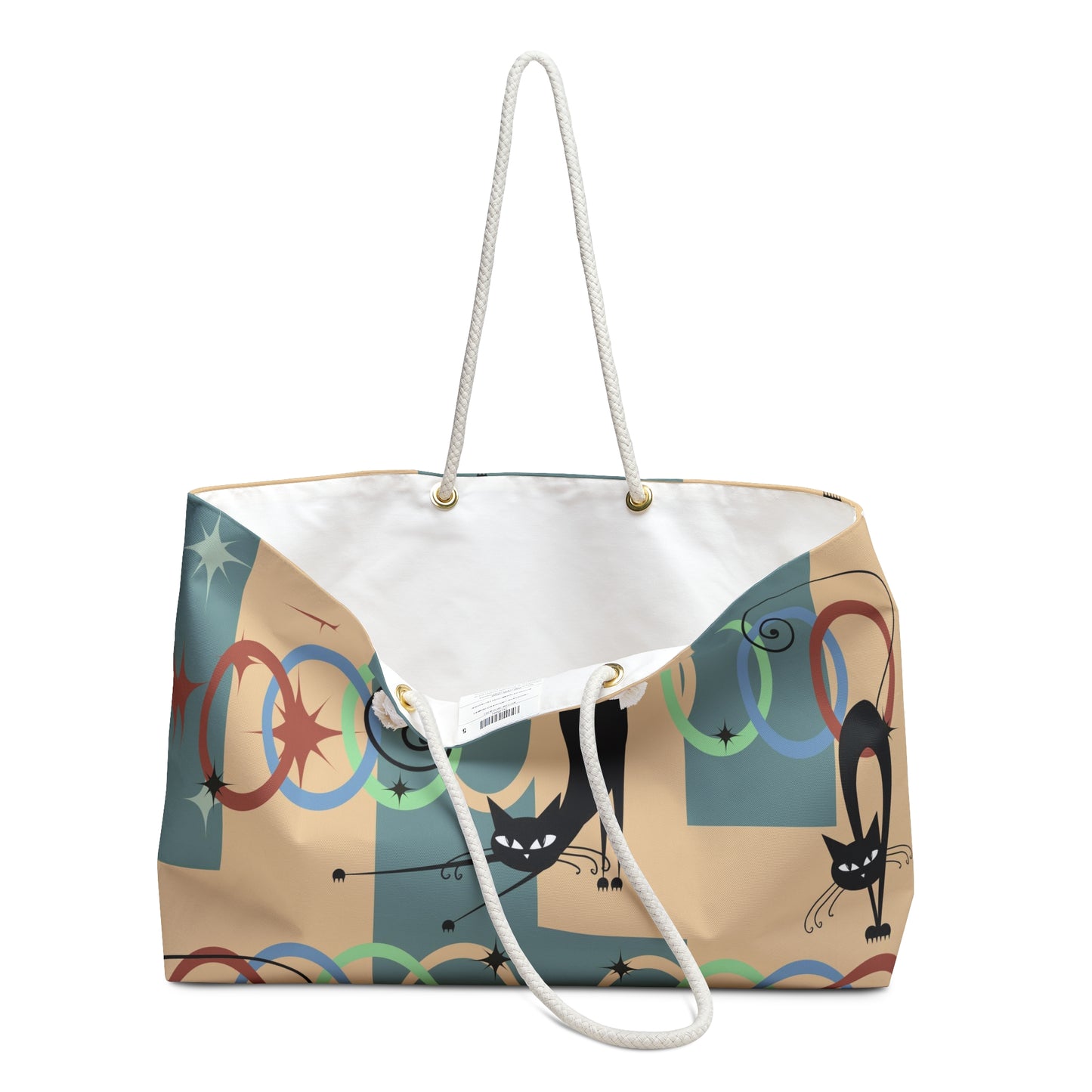 Atomic cat retro Weekender Bag, Mid Century bag, beach, day trip, shopping, overnight, holiday large tote bag