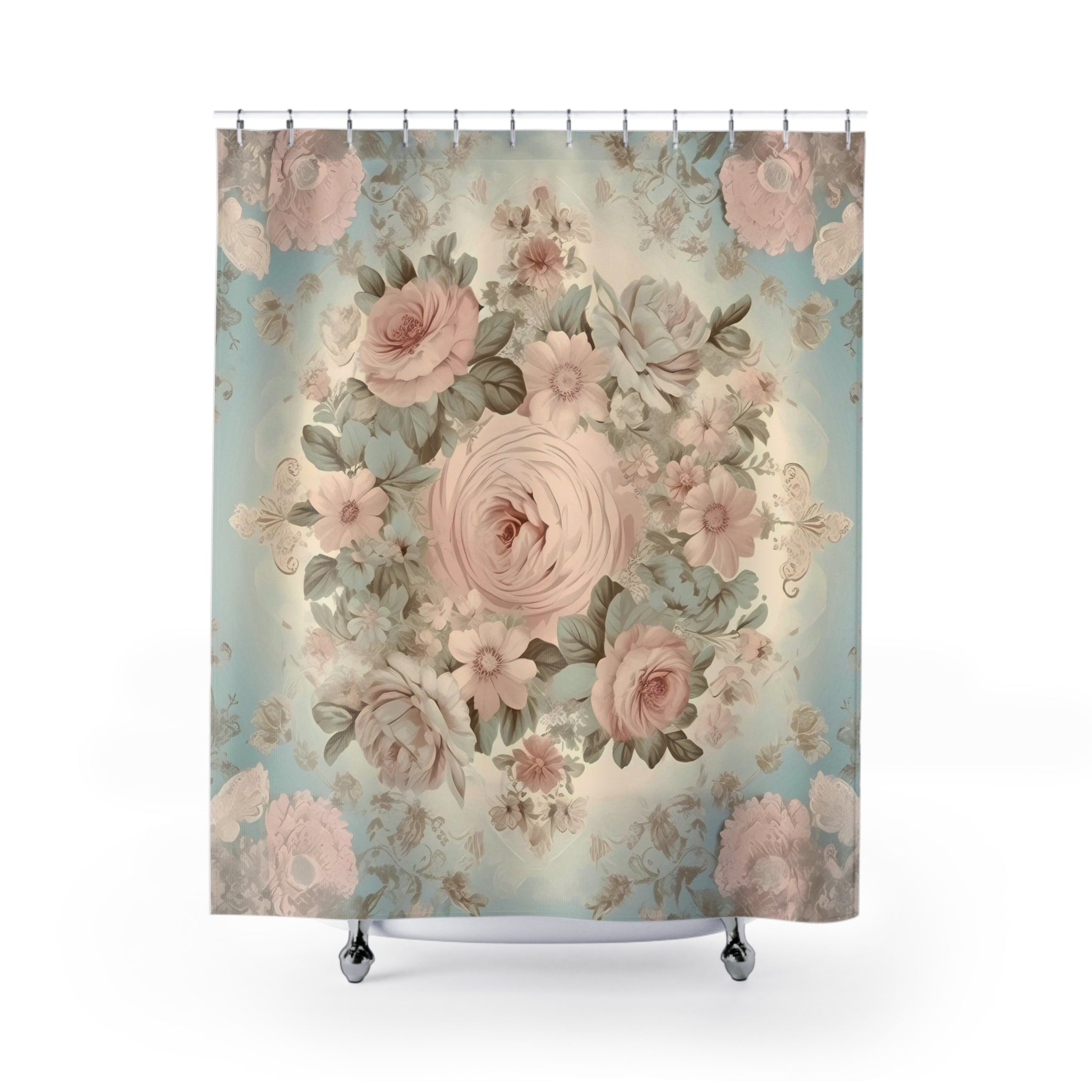 Vintage Pink rose bath decor shabby chic style shower curtain