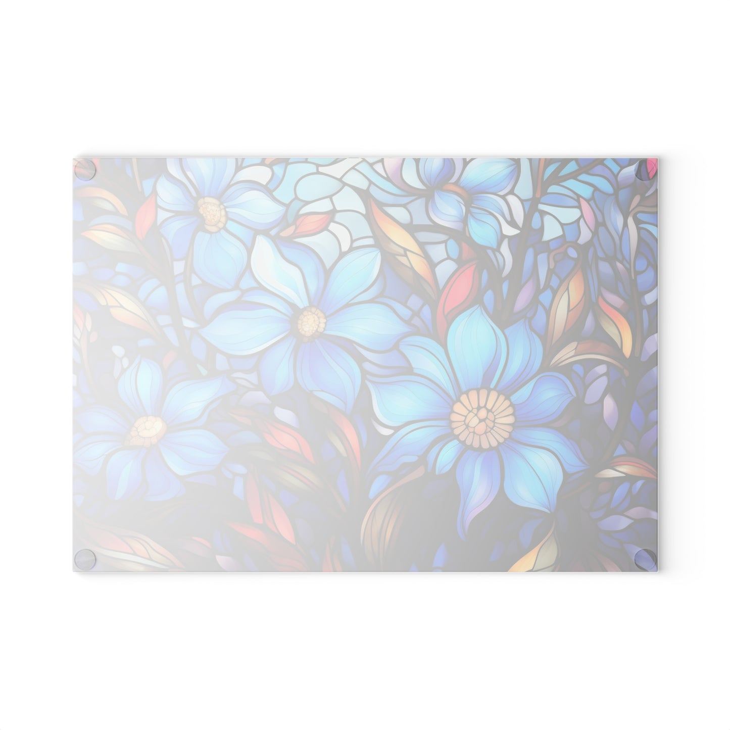 Bright blue stained glass look tempered glass cutting board