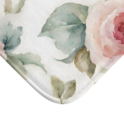 Pink watercolor roses shabby chic Bath Mat, French vintage inspired, non slip mat, bathroom decor, Farmhouse bathmat