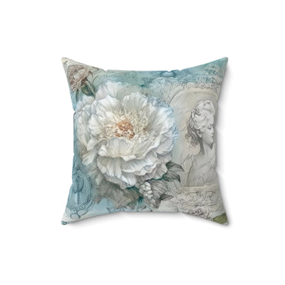 Blue white shabby chic Square Pillow, vintage inspired home decor, floral retro throw scatter cushion