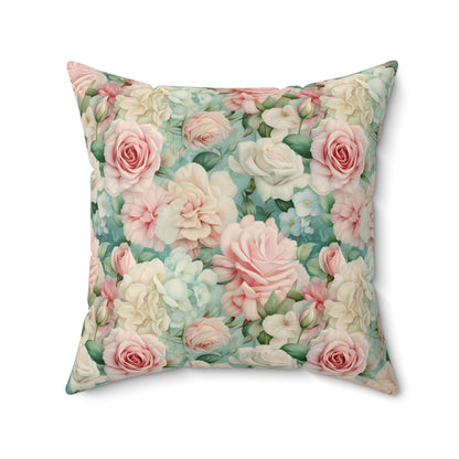 Delicate pink vintage roses shabby chic Square Pillow, French vintage inspired, Farmhouse, floral scatter throw cushion