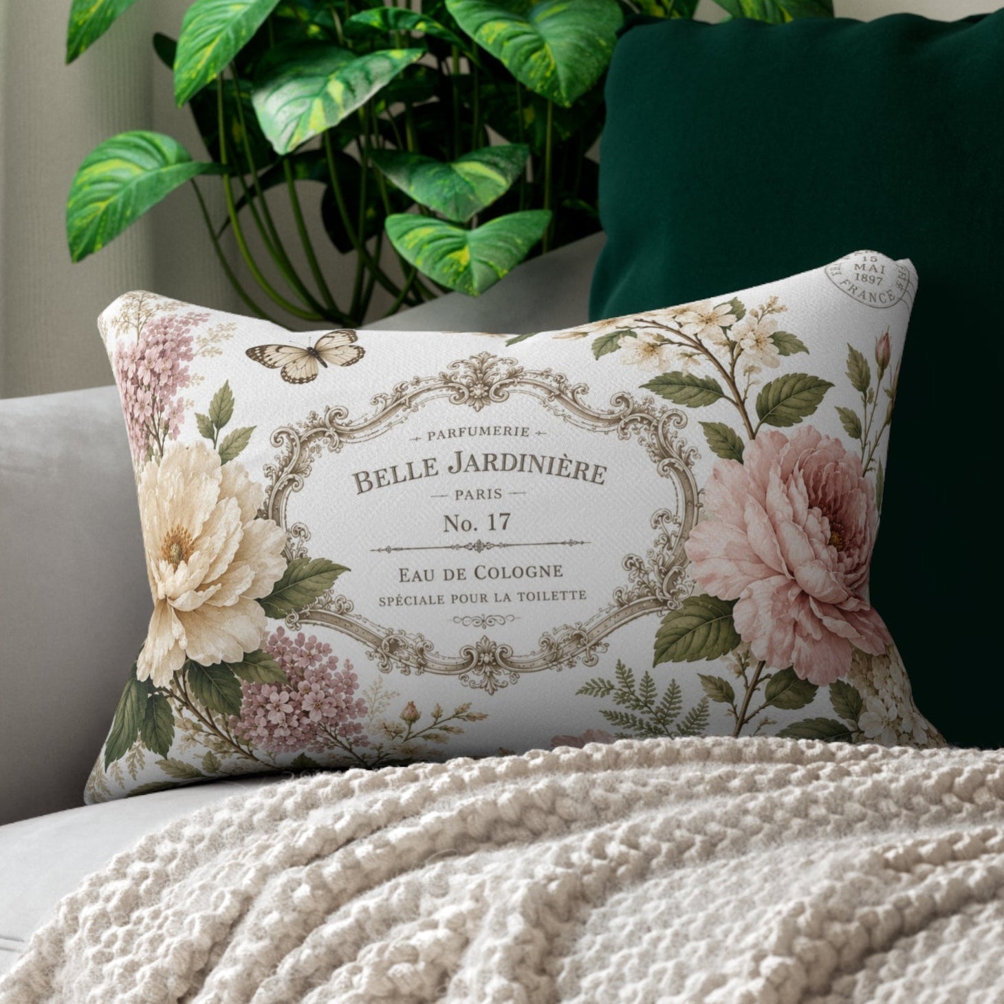 Belle Jardinière Floral Print Lumbar Pillow | Vintage French Label