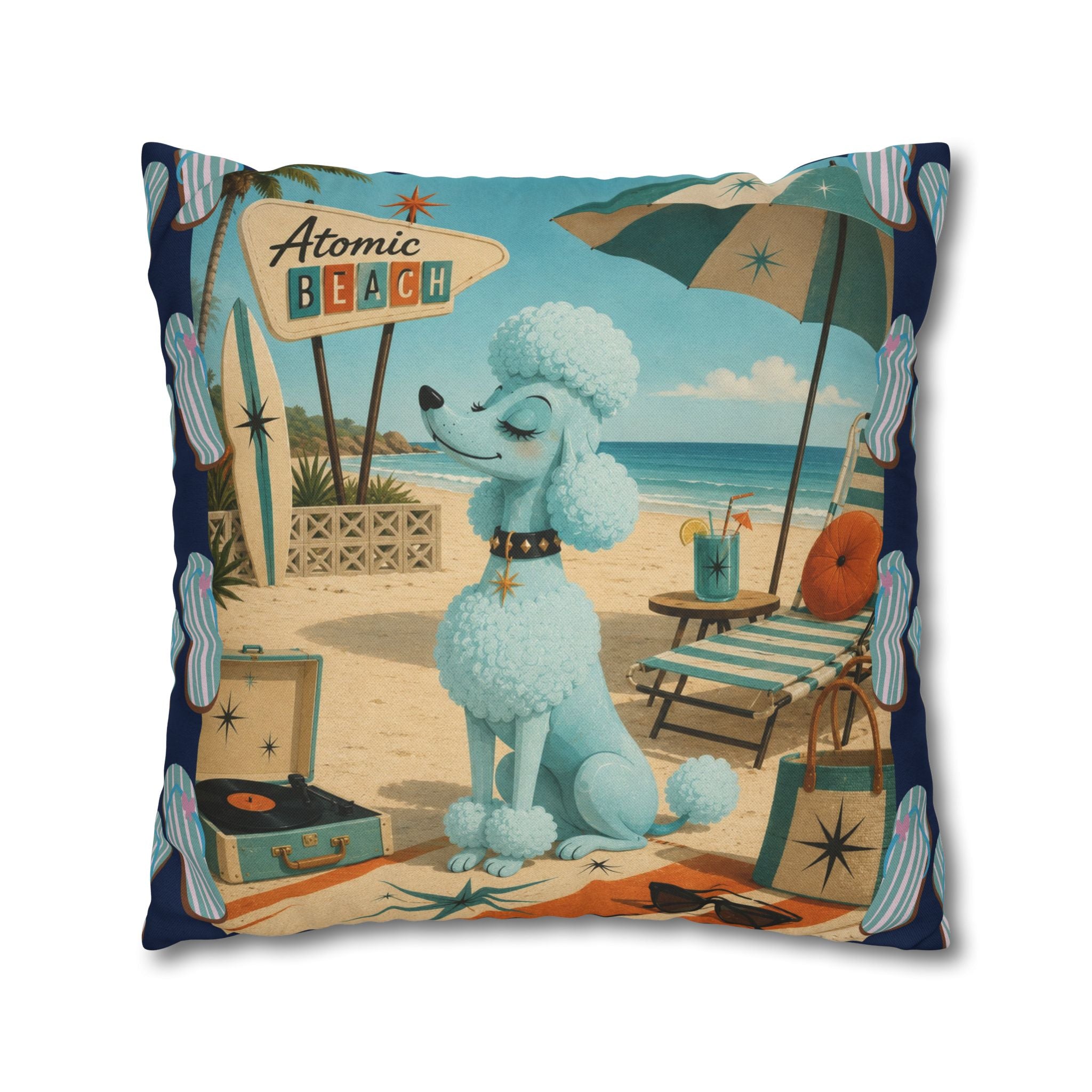 Retro Atomic Beach Poodle Pillowcase -  COVER ONLY - indoor use