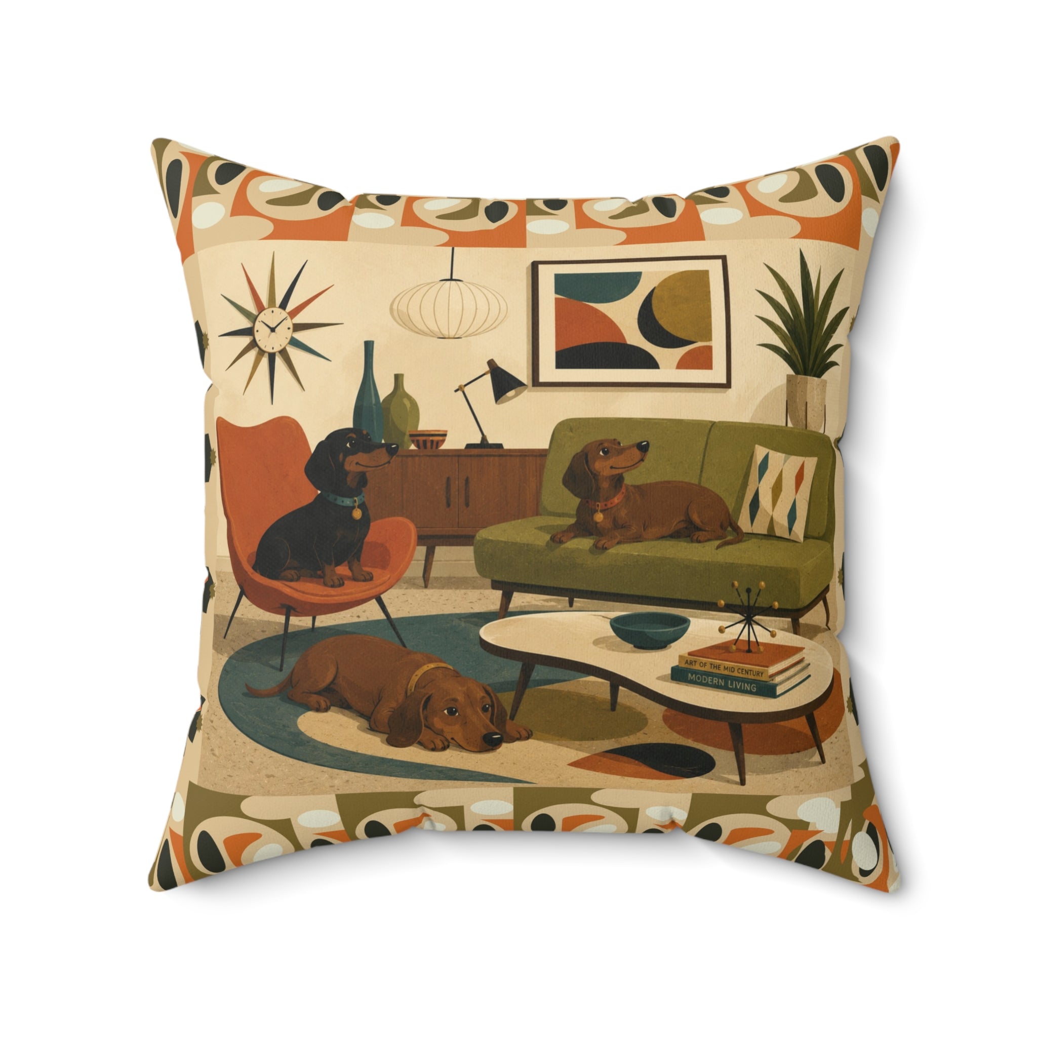 Mid-Century Dachshund Living Room Dogs - Pillow