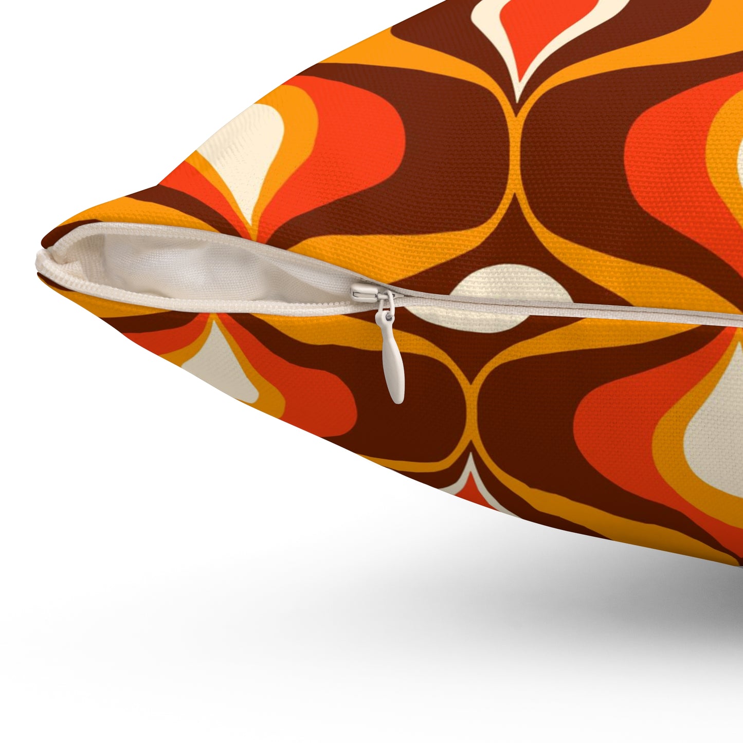 Orange and brown mid century modern retro inspired Spun Polyester Square Pillow, 60s 70s pattern, scatter throw cushion