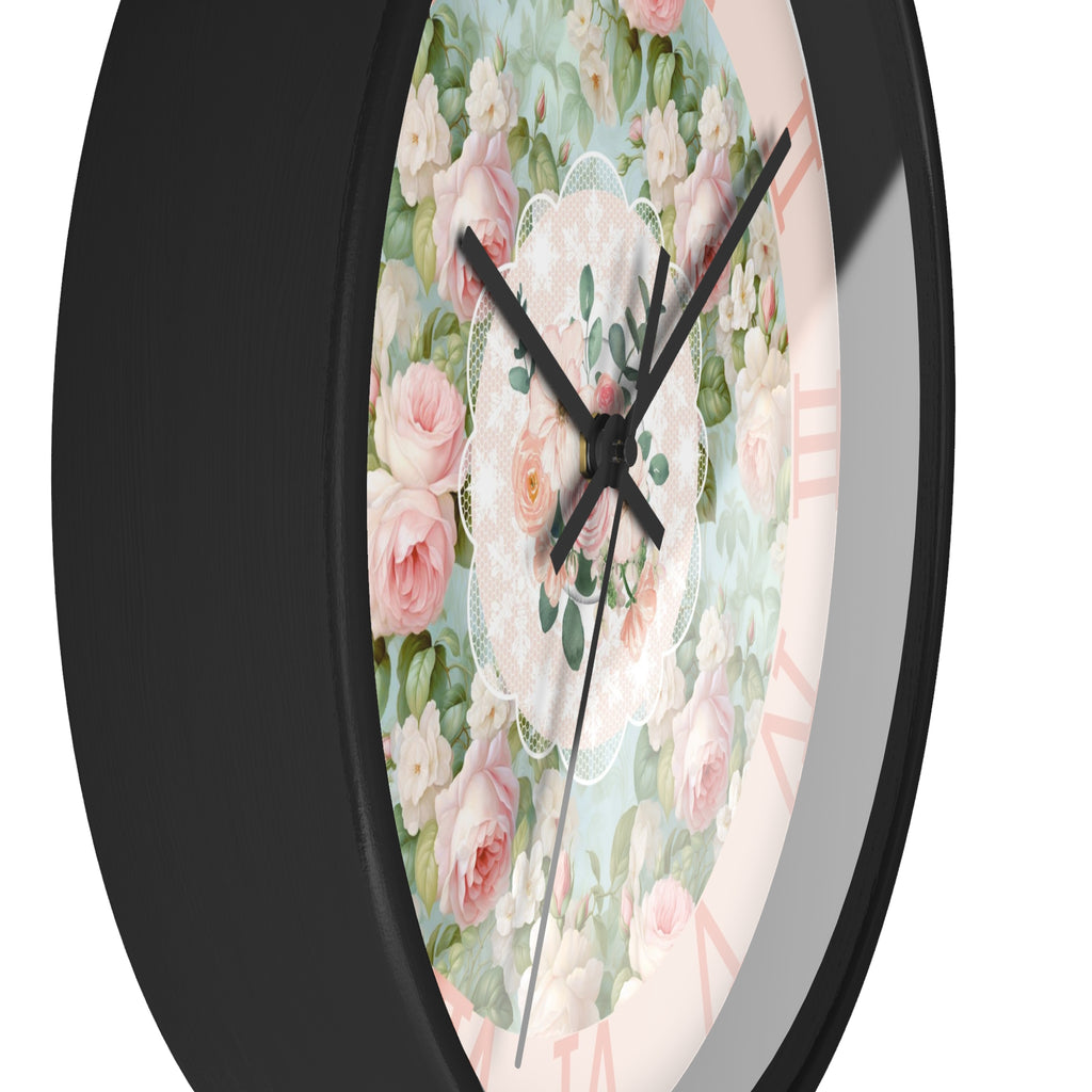 Shabby chic inspired pink rose Wall Clock, kitchen living room bedroom wall clock, silent mechanism