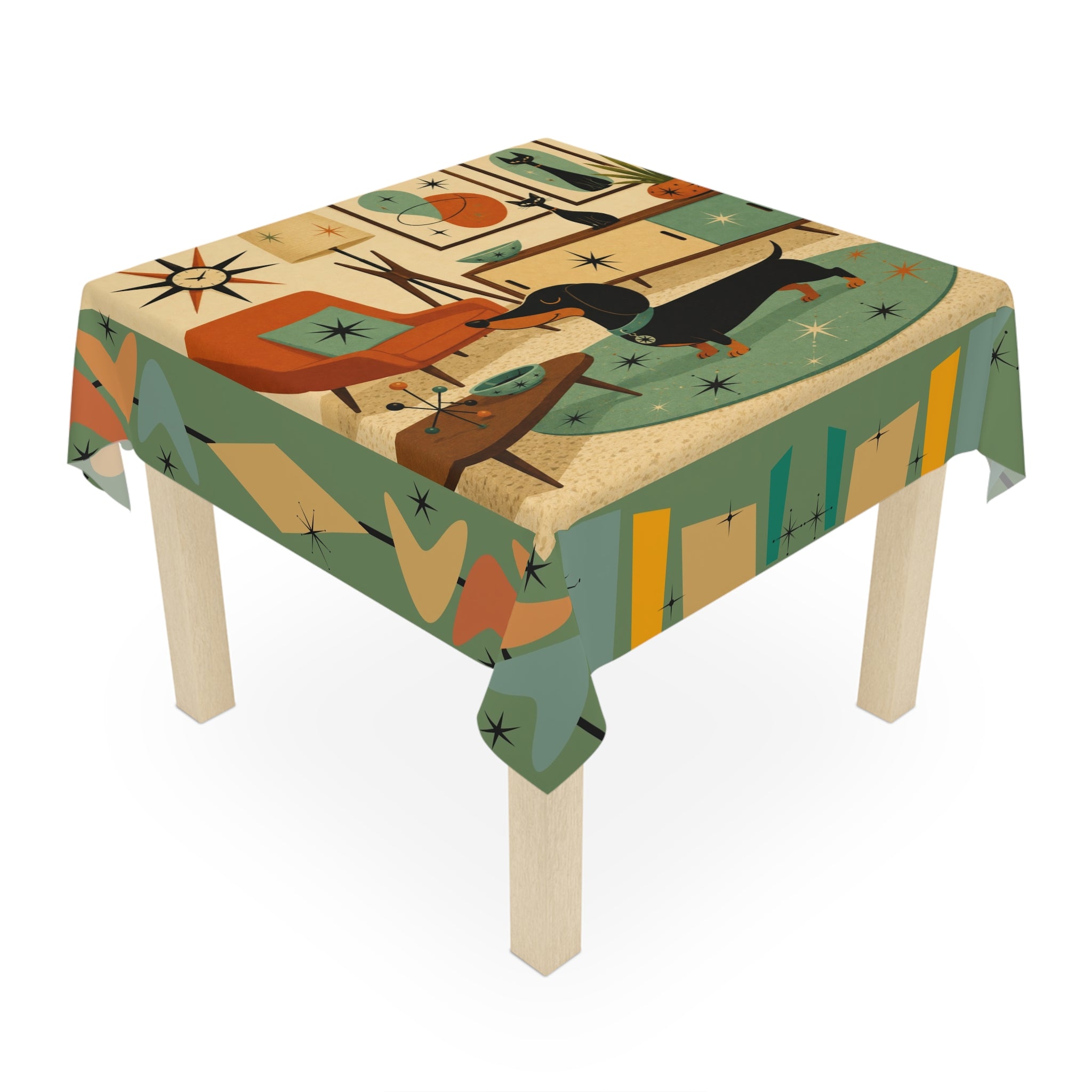 Mid Century Dachshund Living Room Tablecloth | Retro Atomic tableware