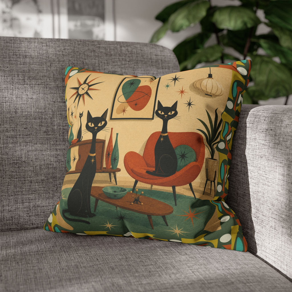 Mid Century Atomic Cats Pillowcase | Retro Atomic Living Room Throw Pillow - COVER ONLY
