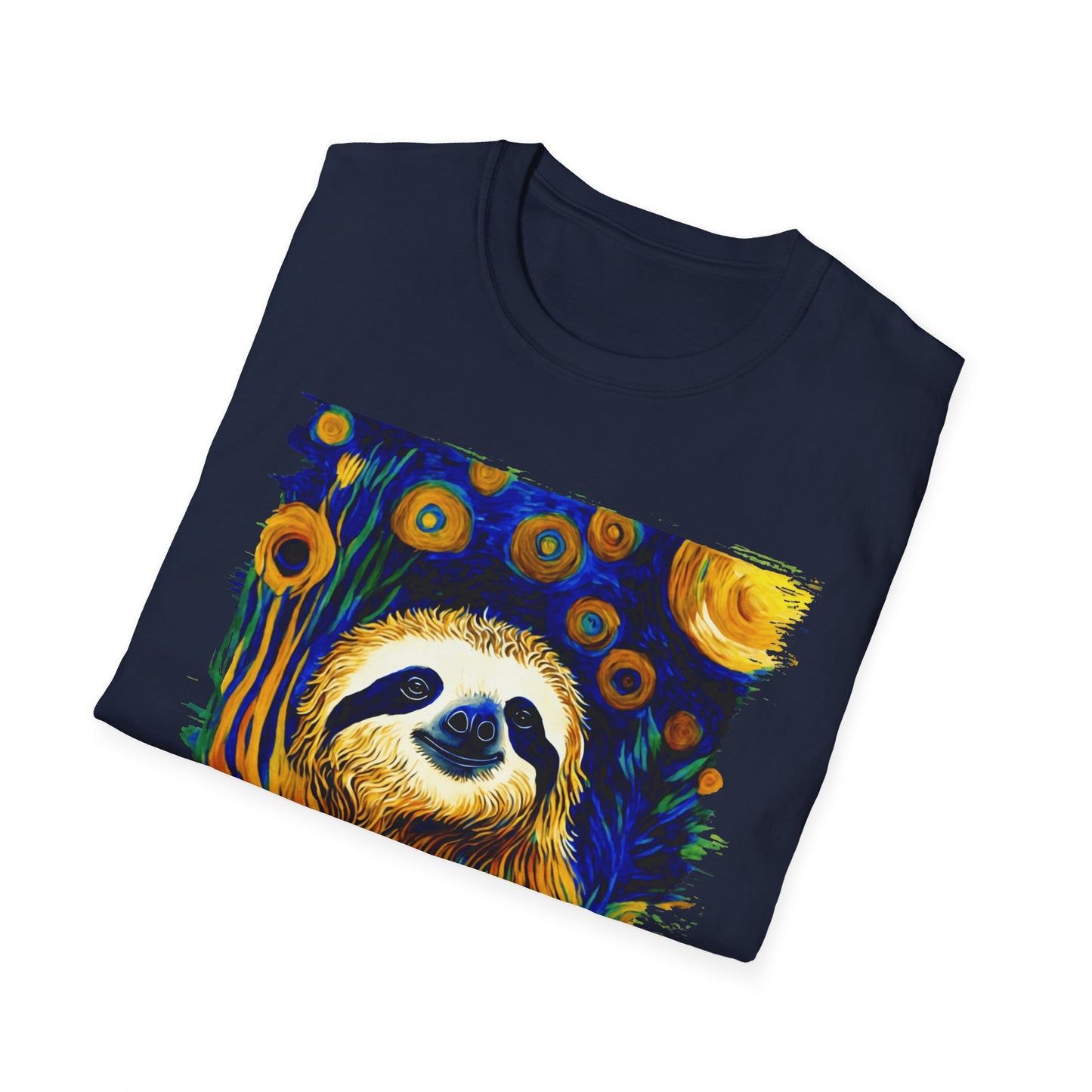 Sloth Van Gogh inspired art Unisex Softstyle T-Shirt, artist shirt, starry night, nature inspired tee