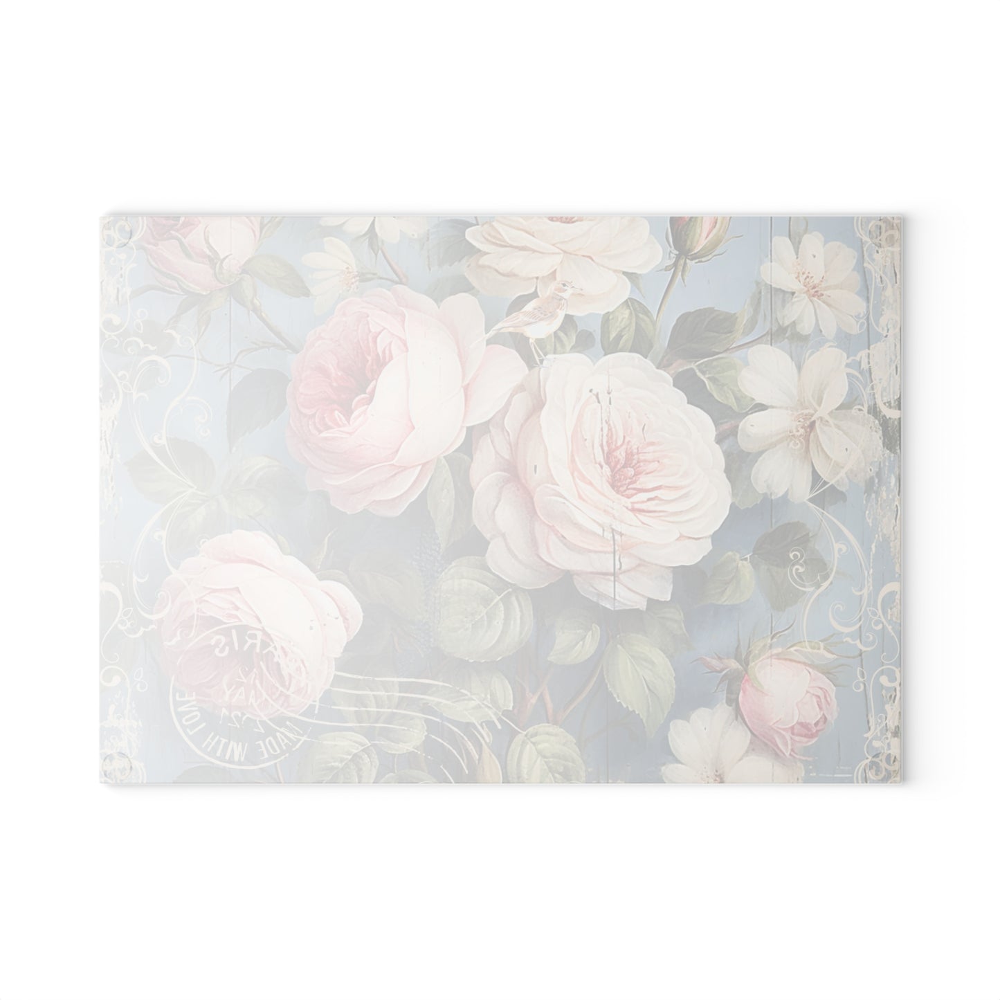 Pink roses shabby chic style Glass Cutting Board, vintage inspired floral chopping board