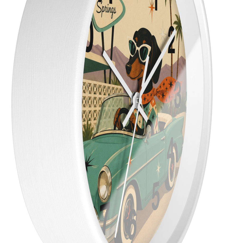 Dachshund Retro Roadtrip Wall Clock | Mid-Century Palm Springs Art