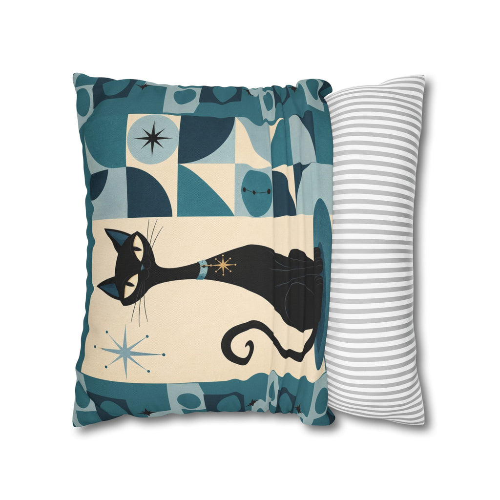 Mid Century Atomic Black Cat Pillowcase | Square Pillowcase, Retro Geometric Cat - COVER ONLY