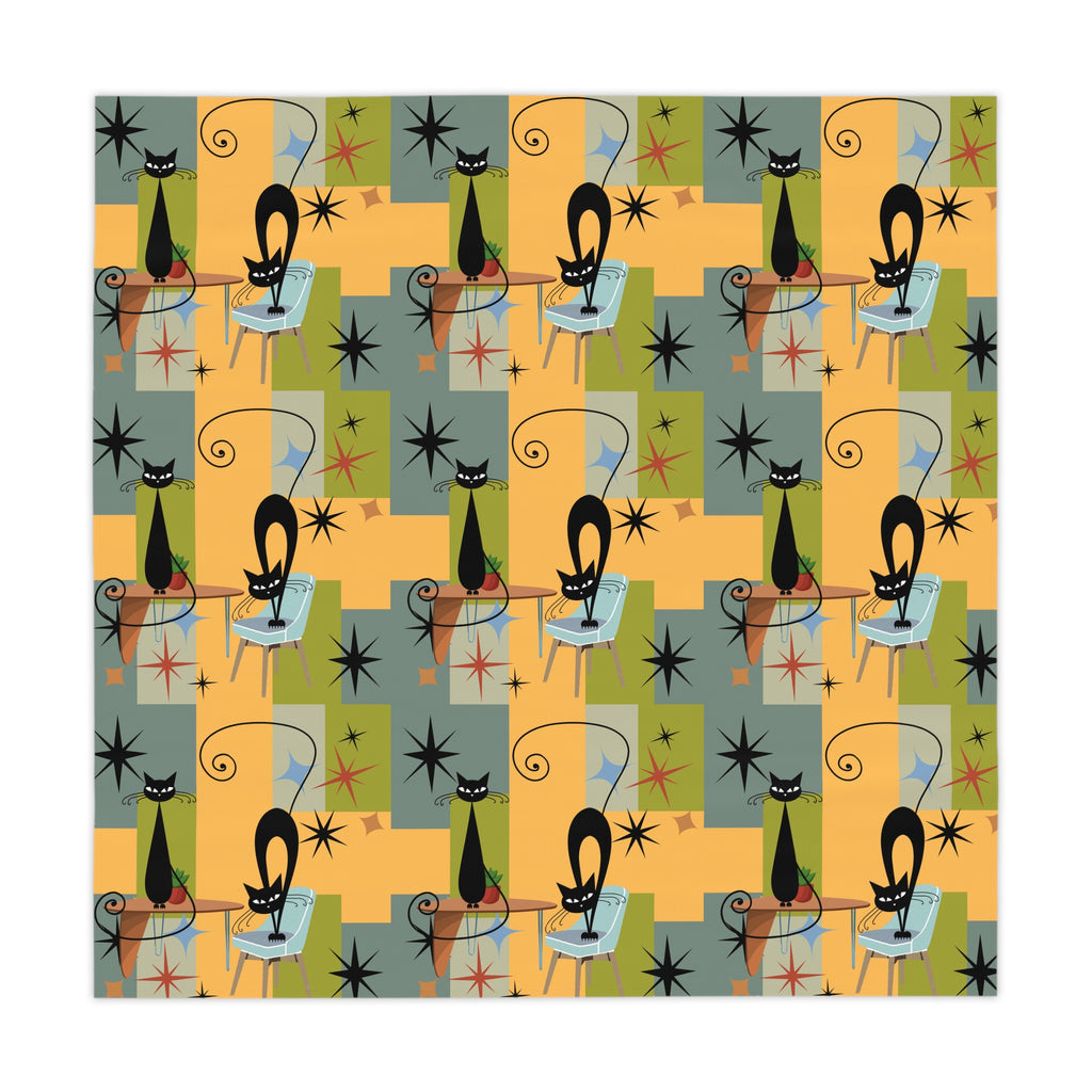 Retro Mid-Century Cat Tablecloth — Atomic Starburst Pattern