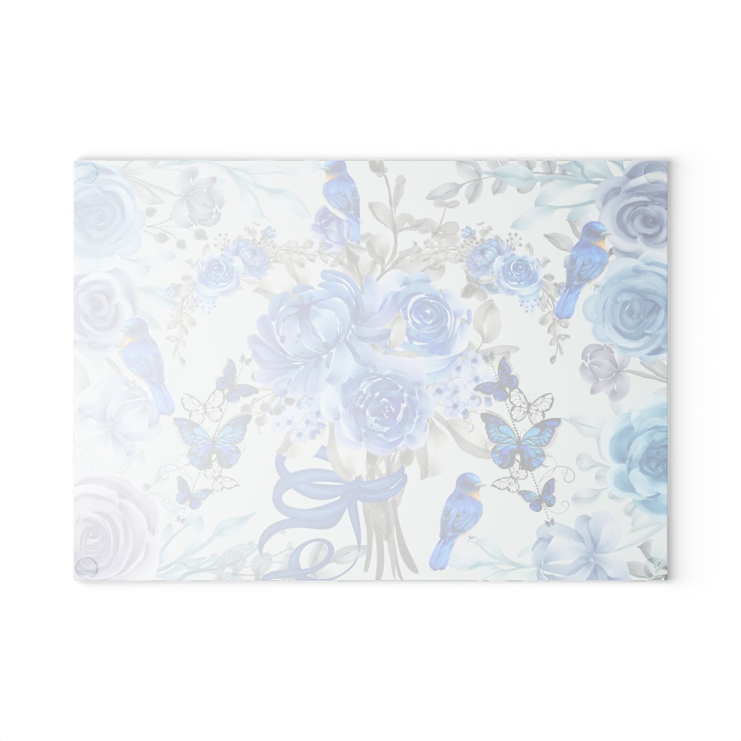 Blue and white, flowers, birds and butterflies, home decor, food preparation Glass Cutting Board