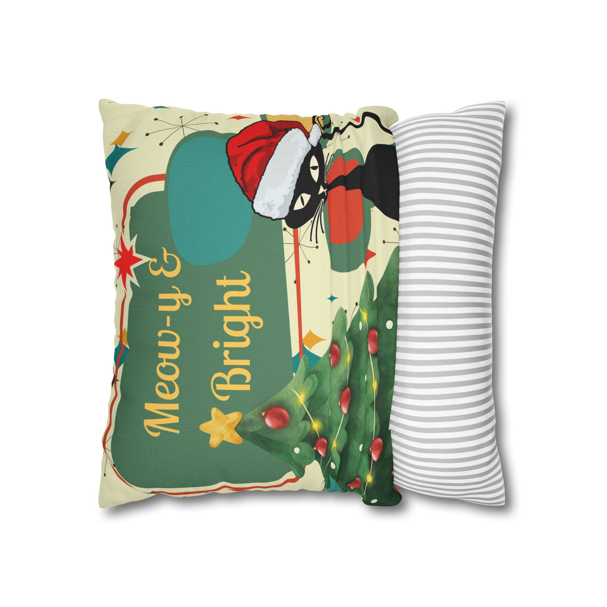 Meow-y & Bright Atomic Cat Christmas Pillowcase