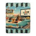 Drive-In Dachshund Dogs Sherpa Fleece Blanket | Retro Movie Night, Vintage 1950s Car & Canine
